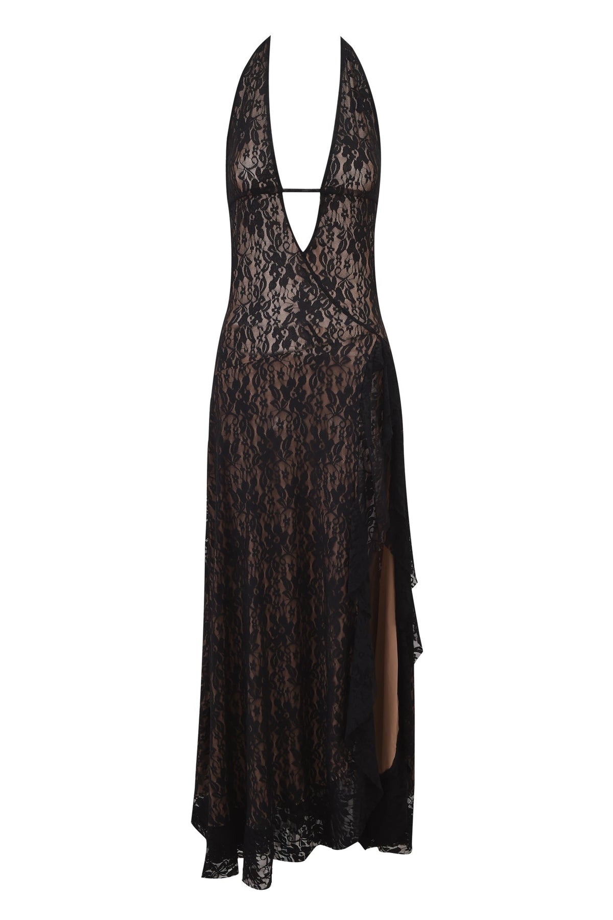 IRISIA LACE HALTER MAXI DRESS - BLACK