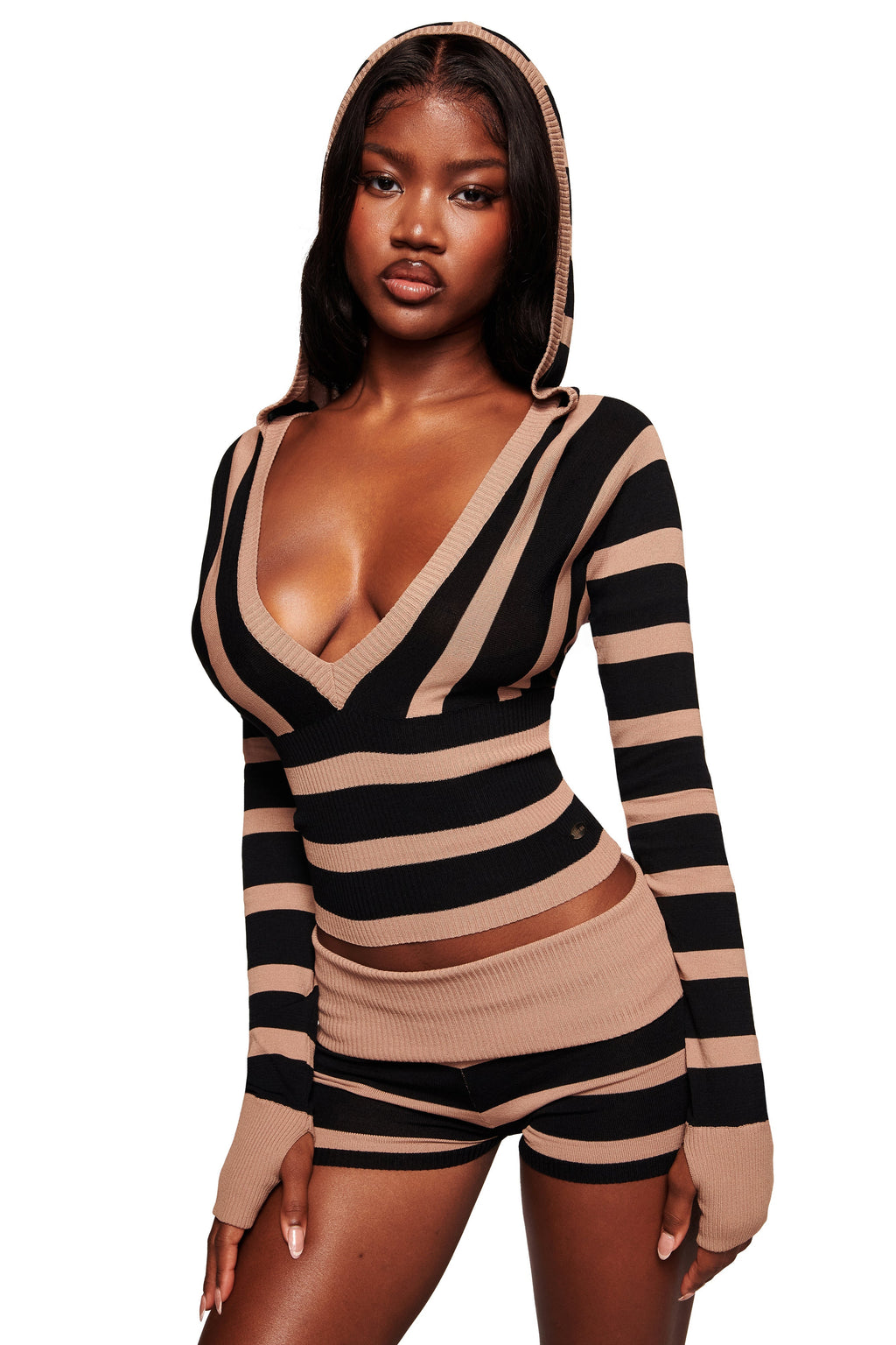 SUZI SHORT - BLACK AND TAN STRIPE