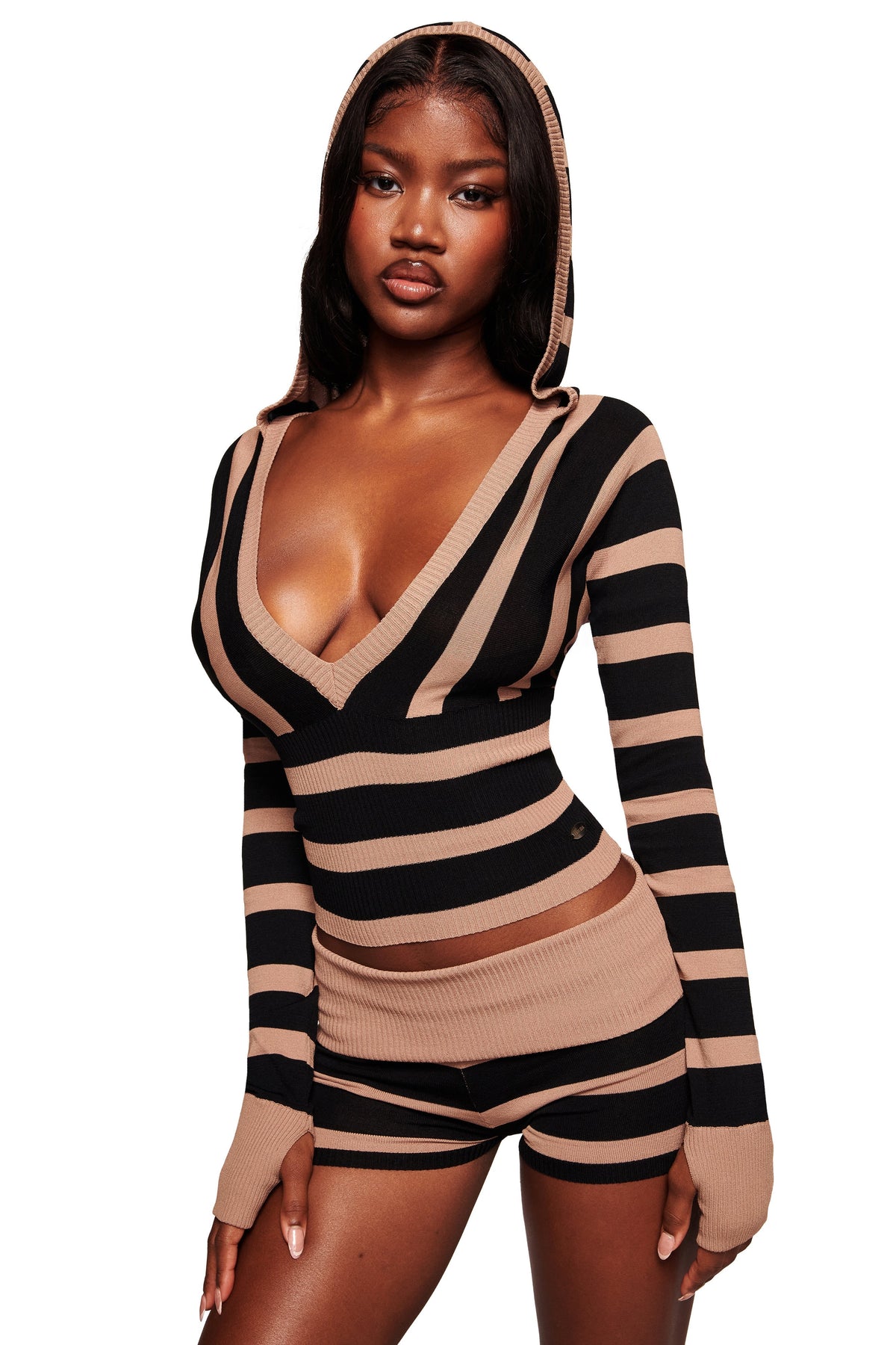 SUZI SHORT - BLACK AND TAN STRIPE