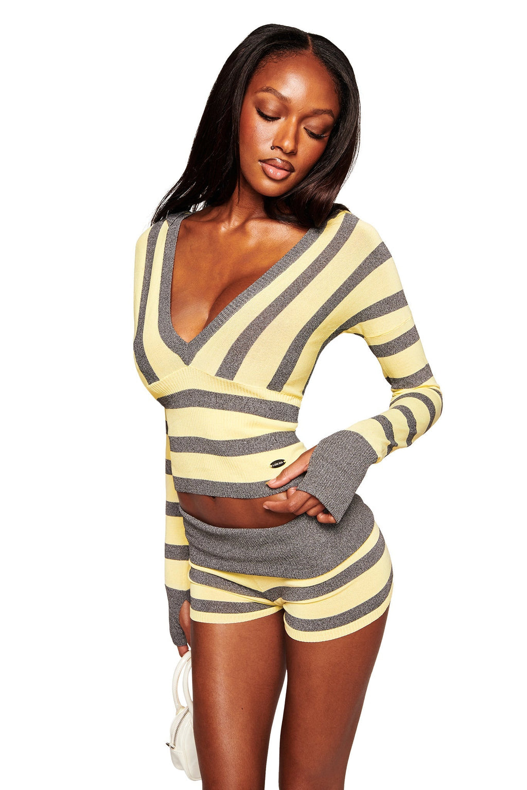 SUZI SWEATER - YELLOW AND GREY STRIPE