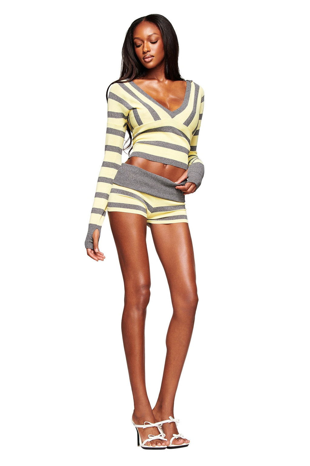 SUZI SHORT - YELLOW AND GREY STRIPE