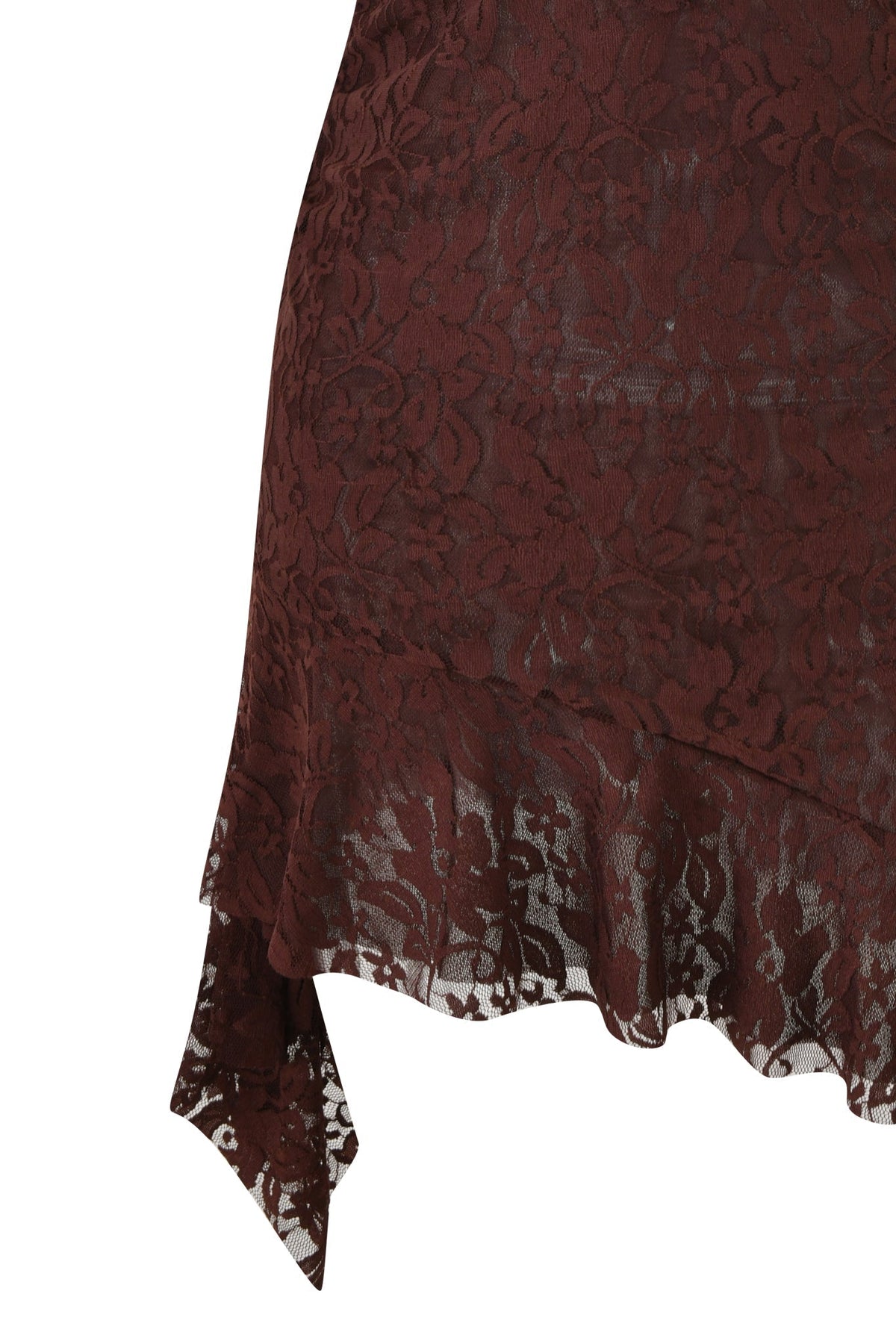 VIRA LACE HALTER RUFFLE MINI DRESS - BROWN : CHOCOLATE