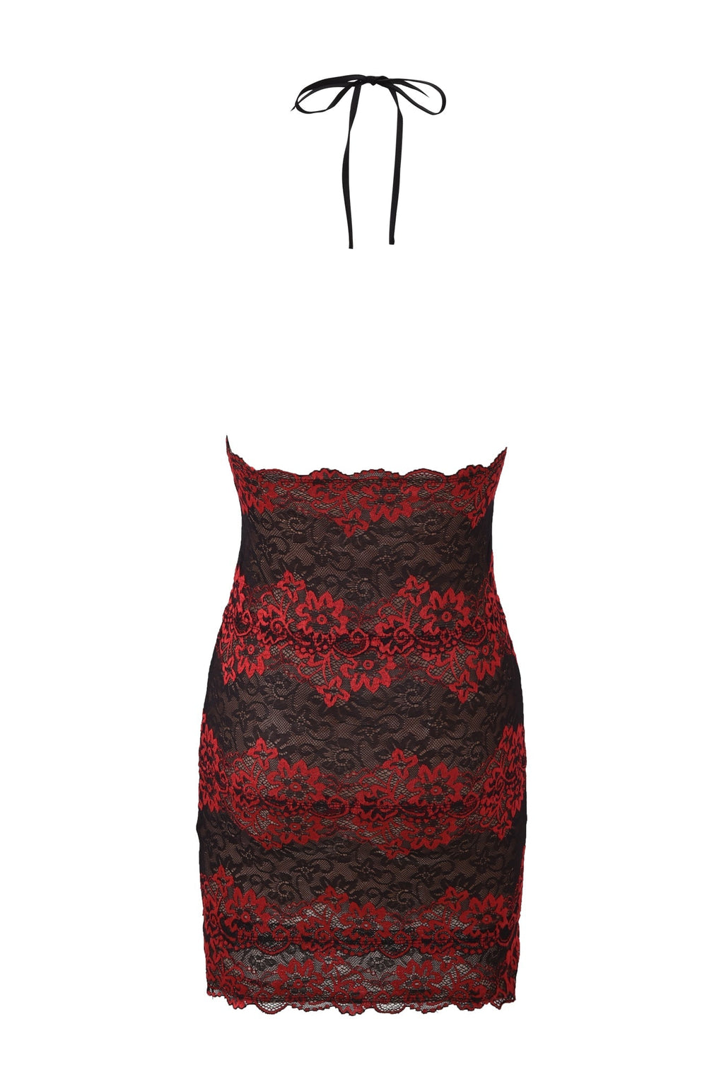 GEM MINI DRESS - BLACK AND RED LACE