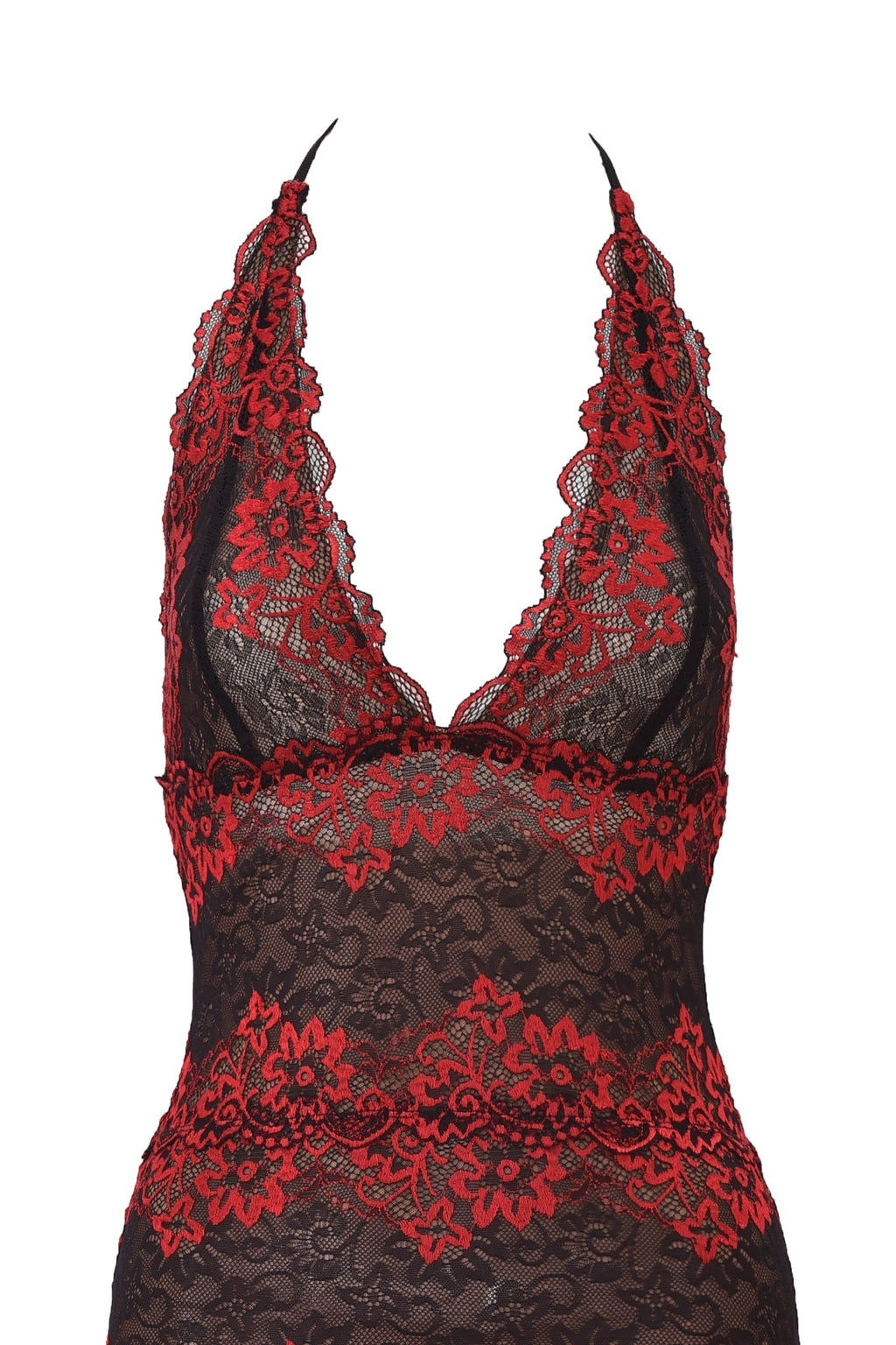 GEM MINI DRESS - BLACK AND RED LACE