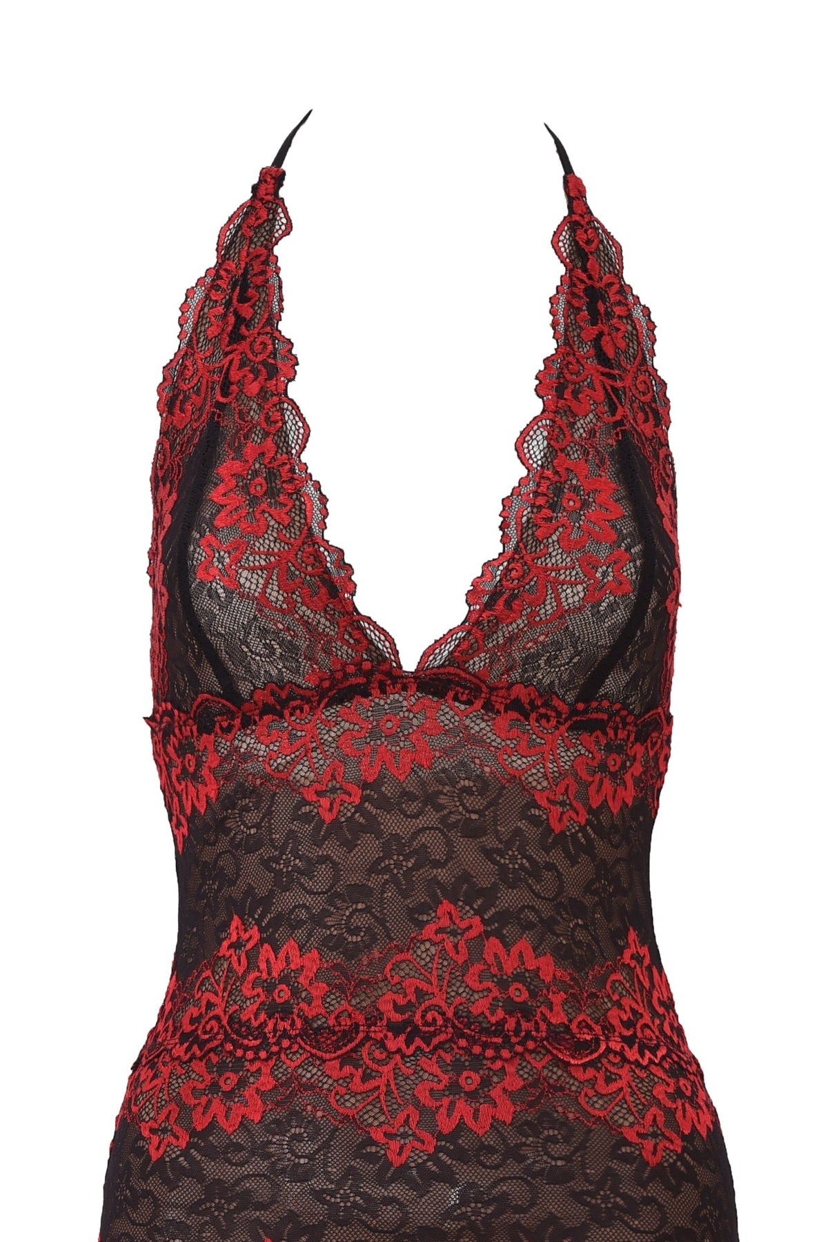 GEM MINI DRESS - BLACK AND RED LACE