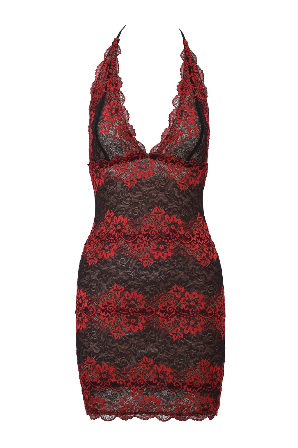 GEM MINI DRESS - BLACK AND RED LACE
