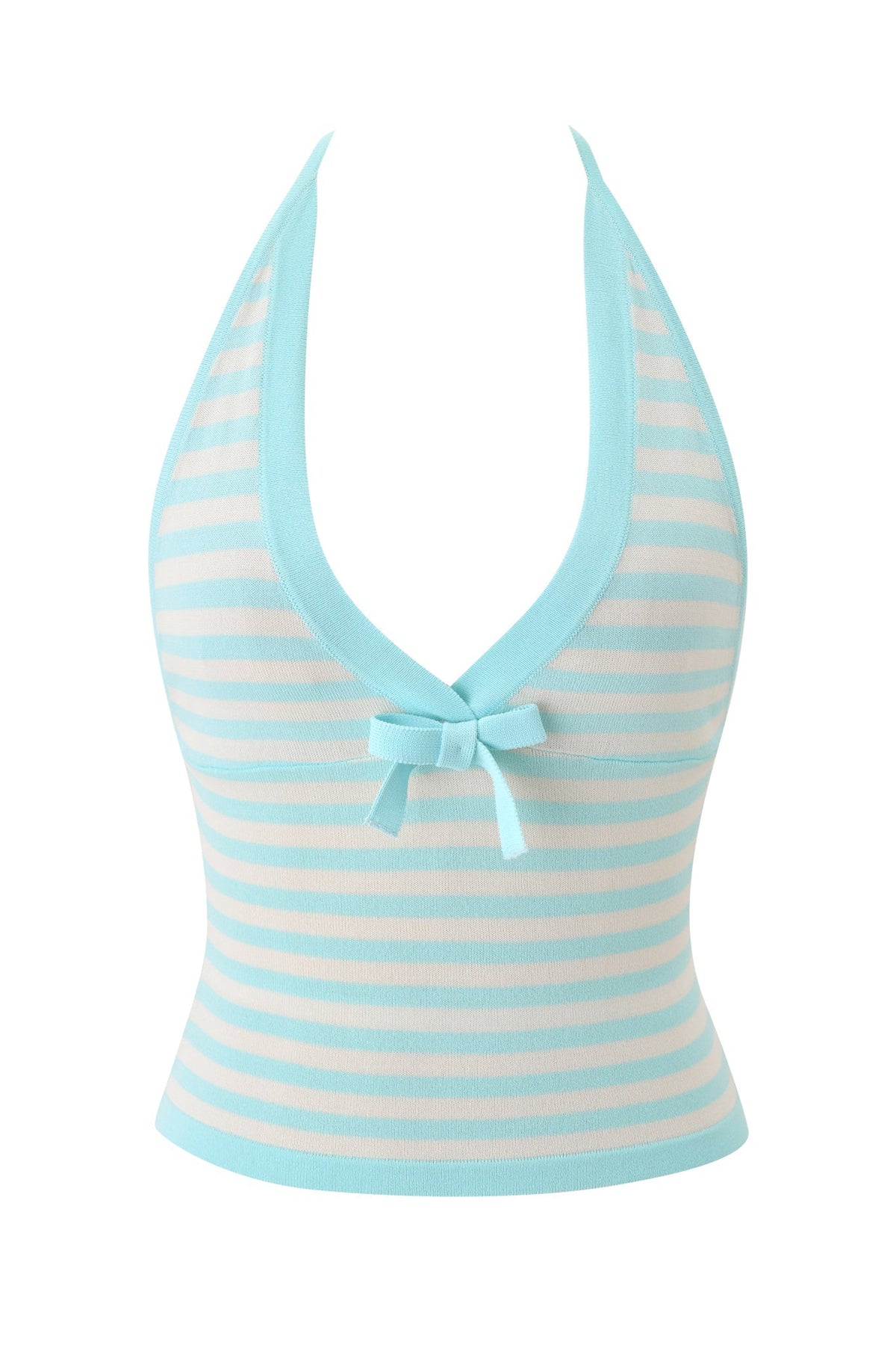 ZINNIA HALTER TOP - BLUE AND IVORY