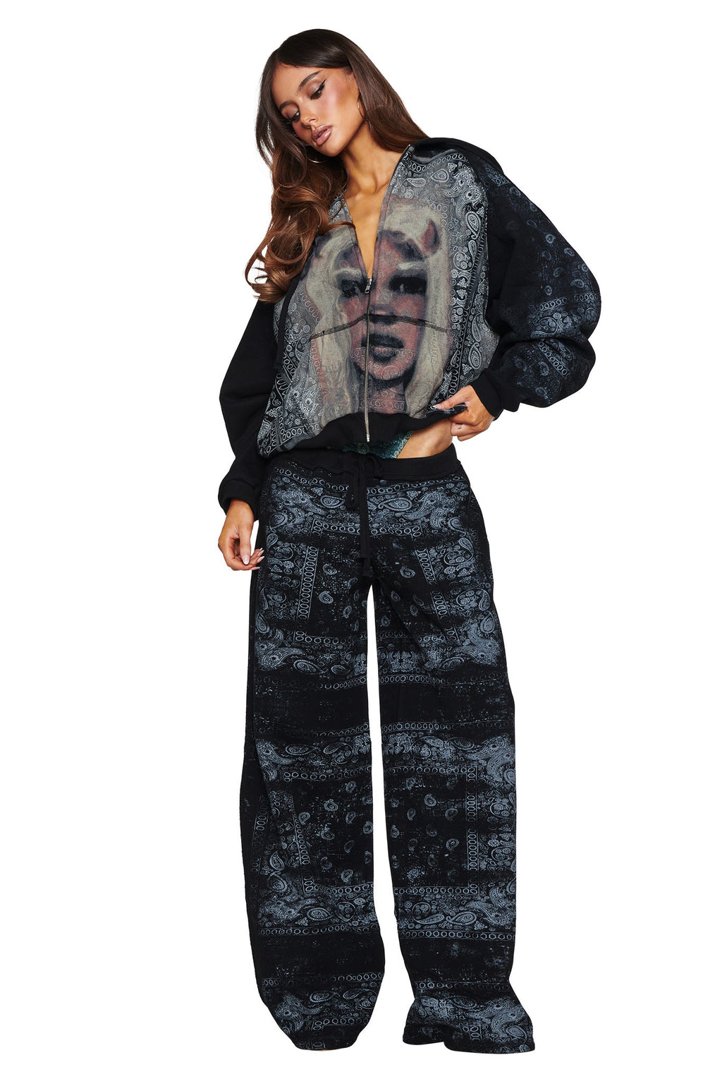 T-REX ZIP THRU HOODIE - BLACK BANDANA