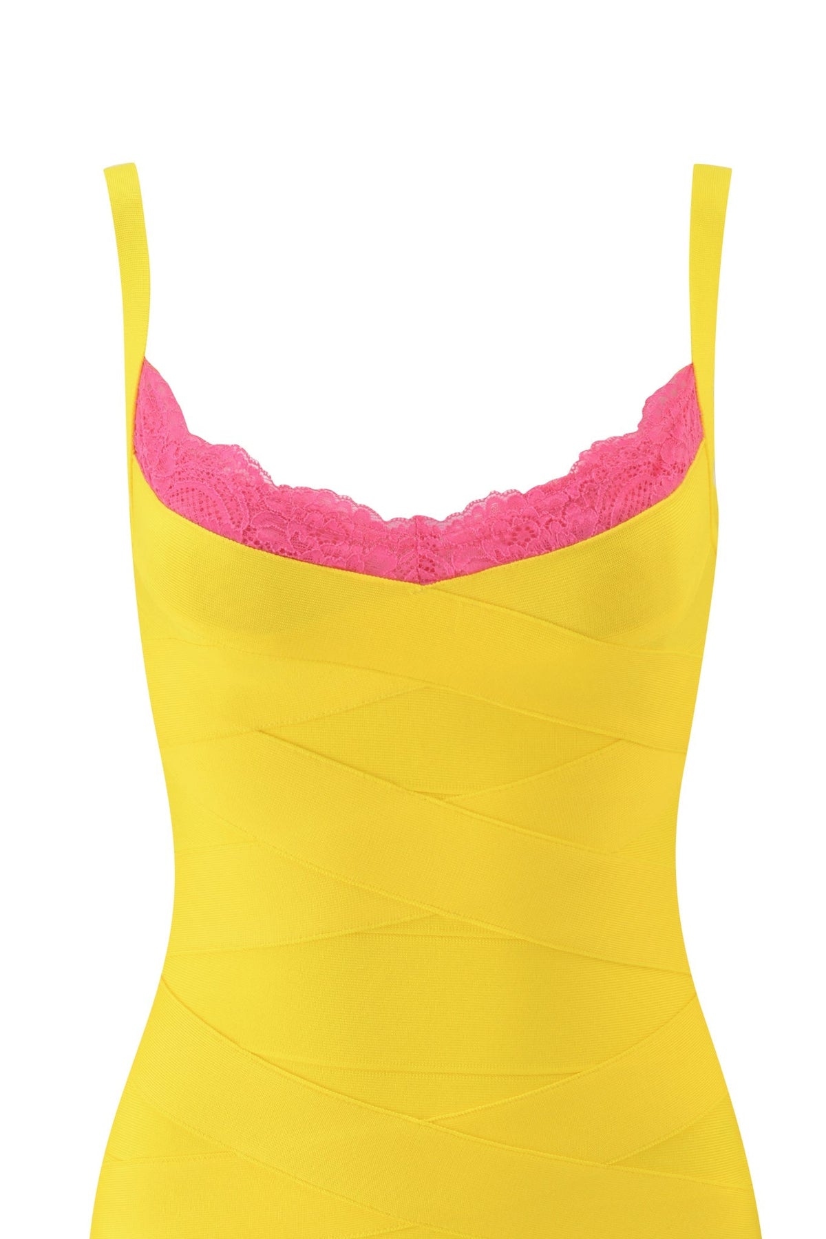 RAYE BANDAGE LACE MINI DRESS - YELLOW PINK