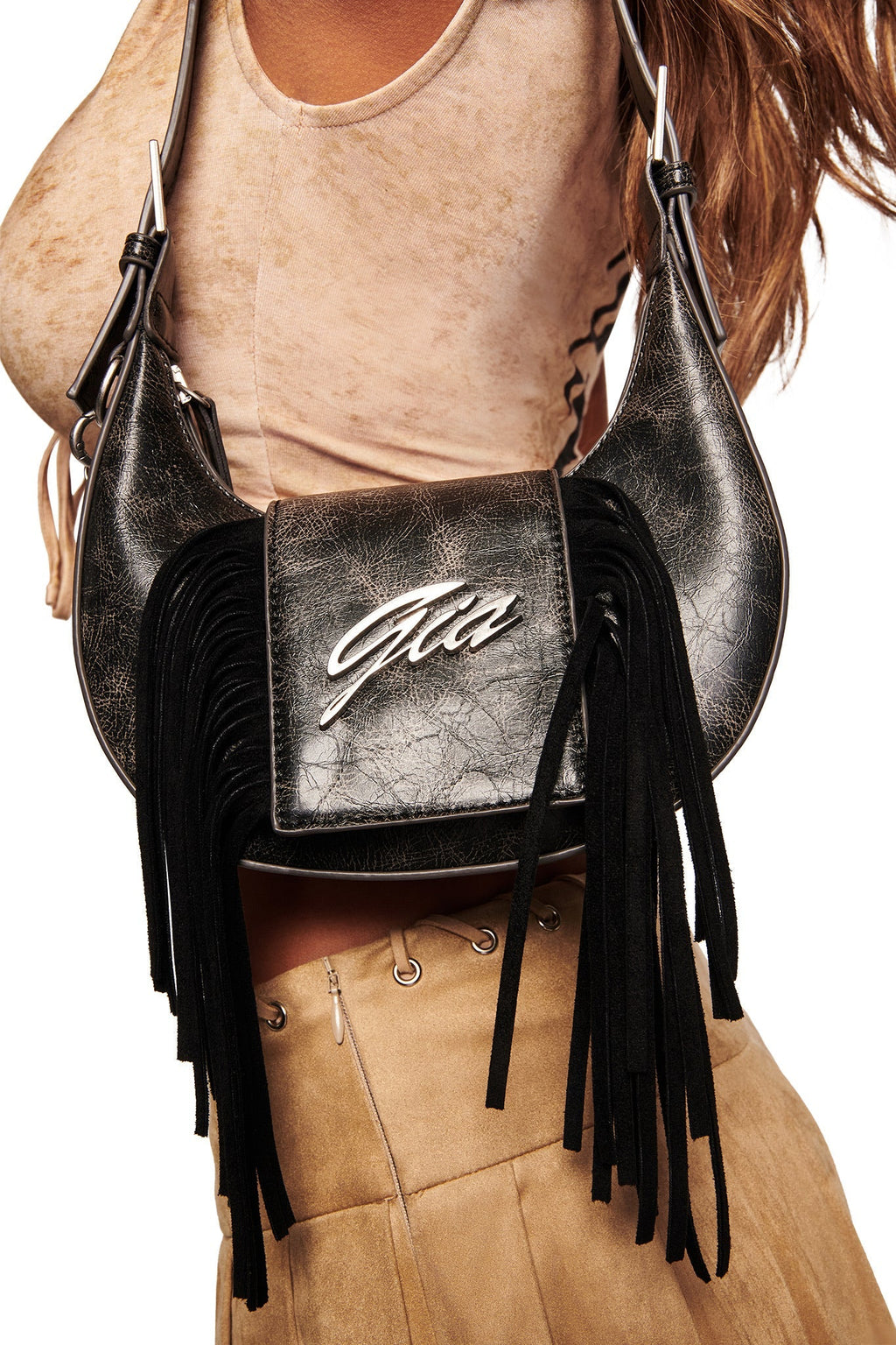 TIA BAG - BLACK FRINGE