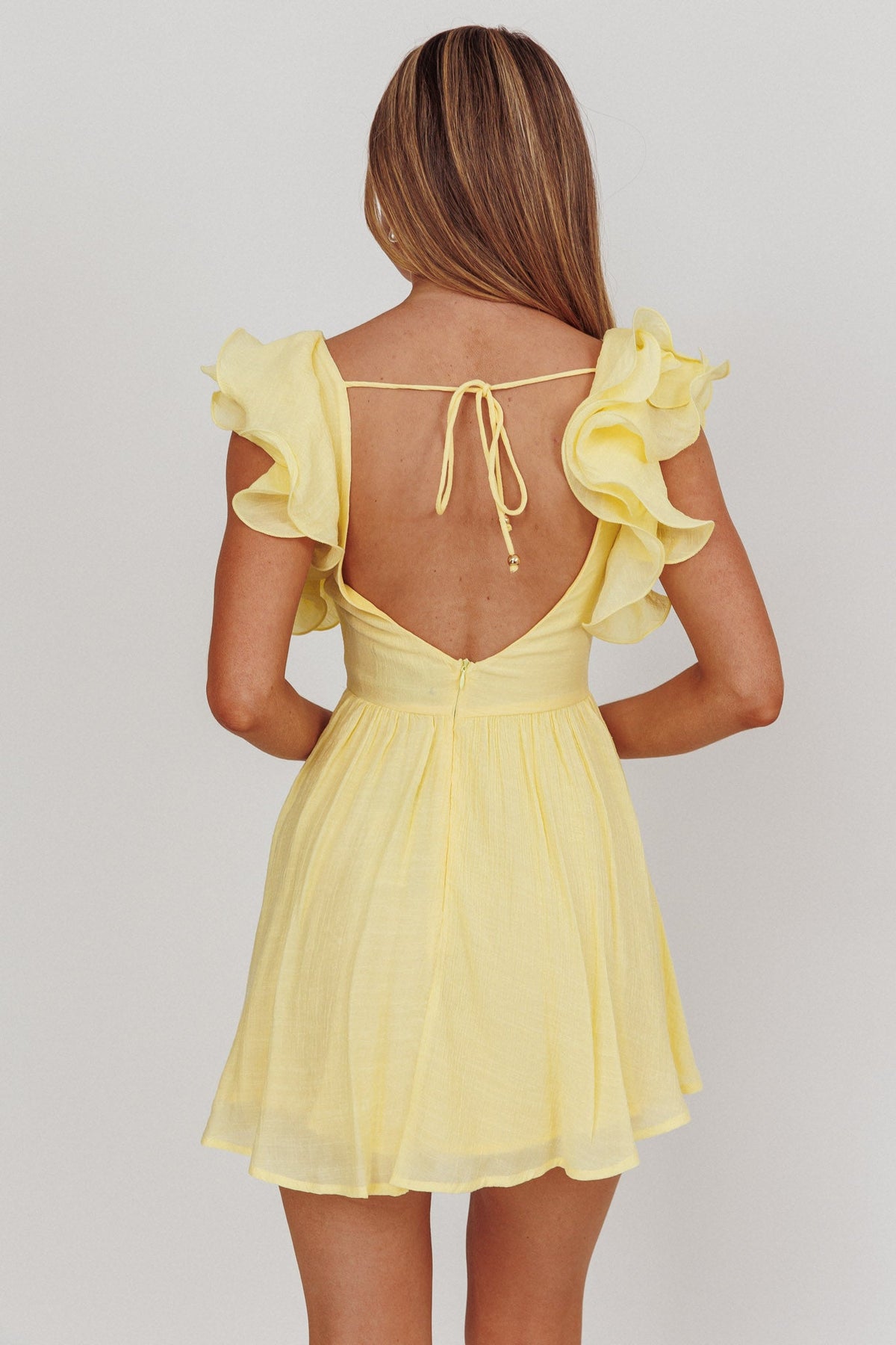 Sunday Dreams Ruffle Strap Mini Dress Yellow