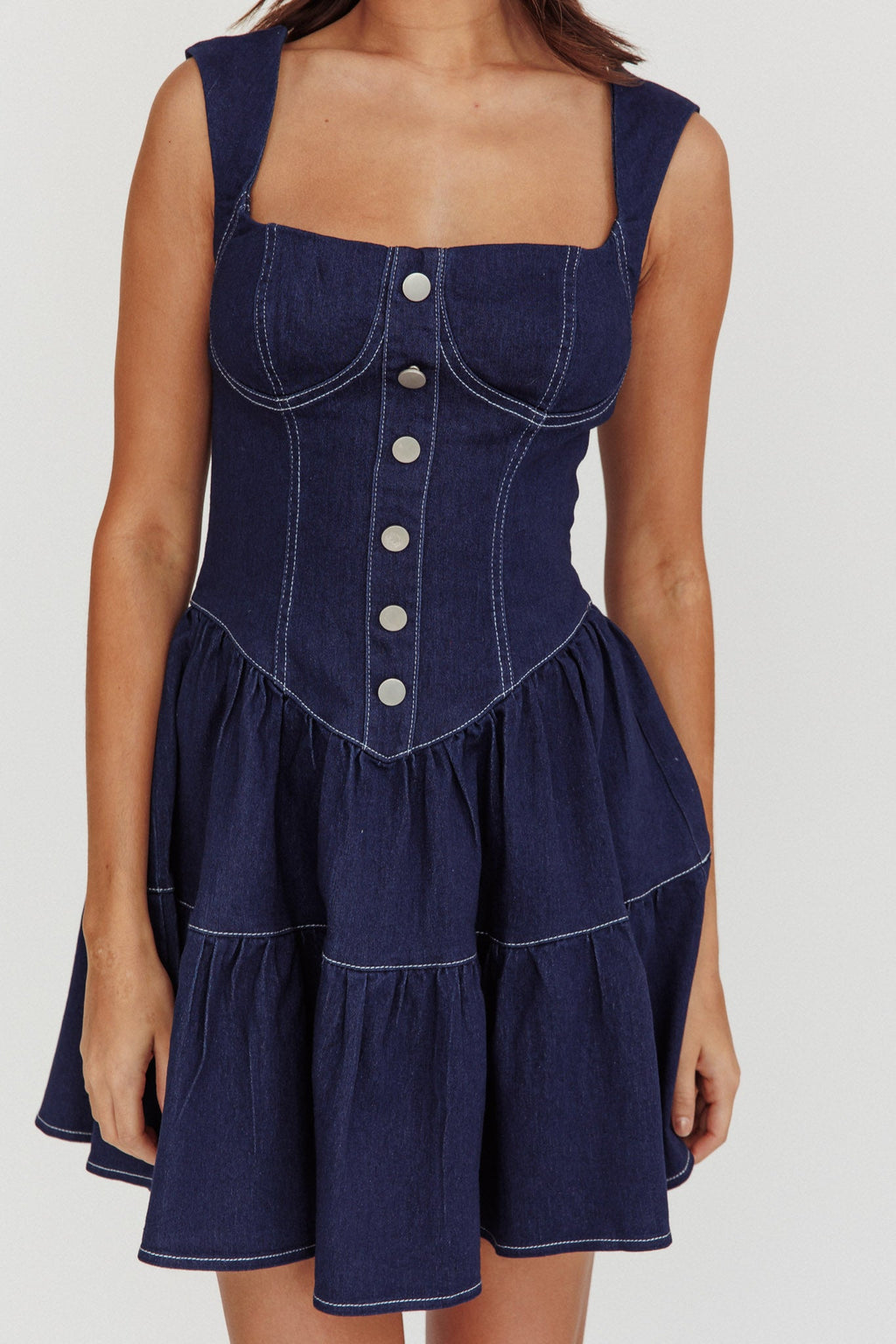 Deep Dive Square Neck Mini Dress Indigo