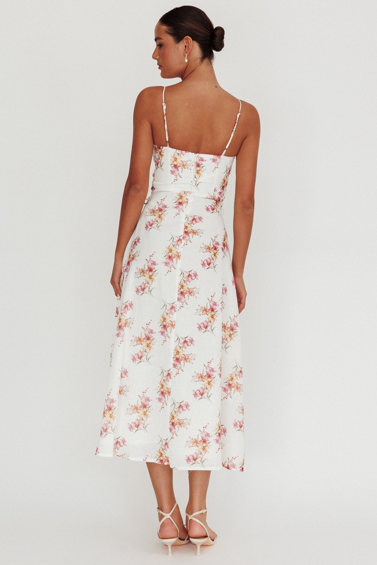 Kalaya Lace-Up Waist Midi Dress Floral
