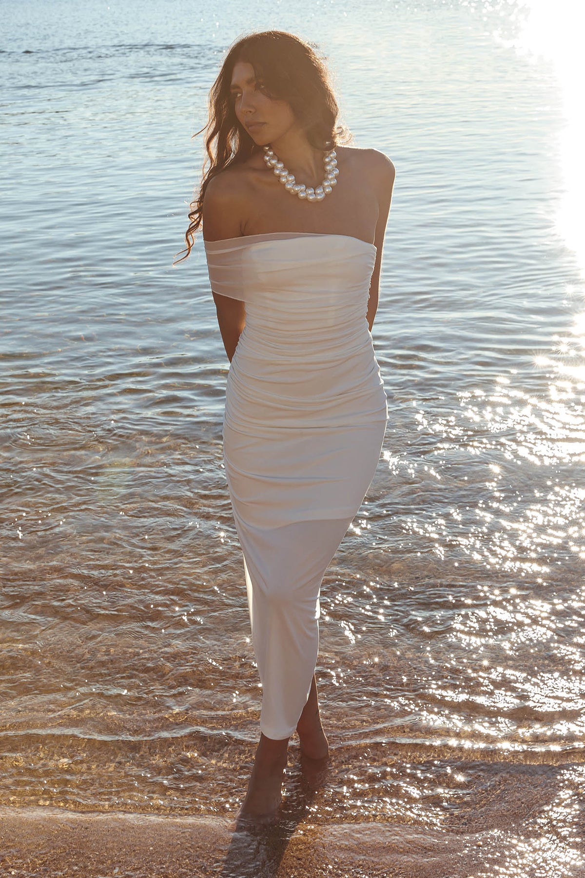 Matches One Shoulder Bodycon Maxi Dress White