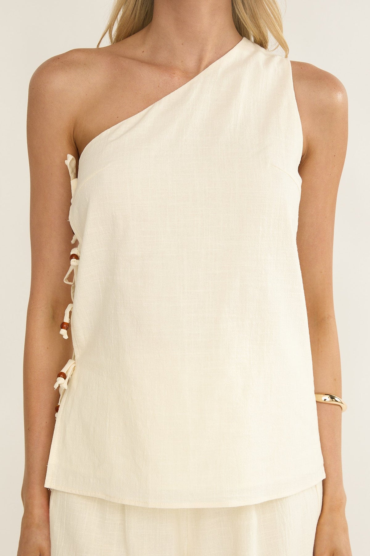 Dahlise One-Shoulder Side Tie Top Cream