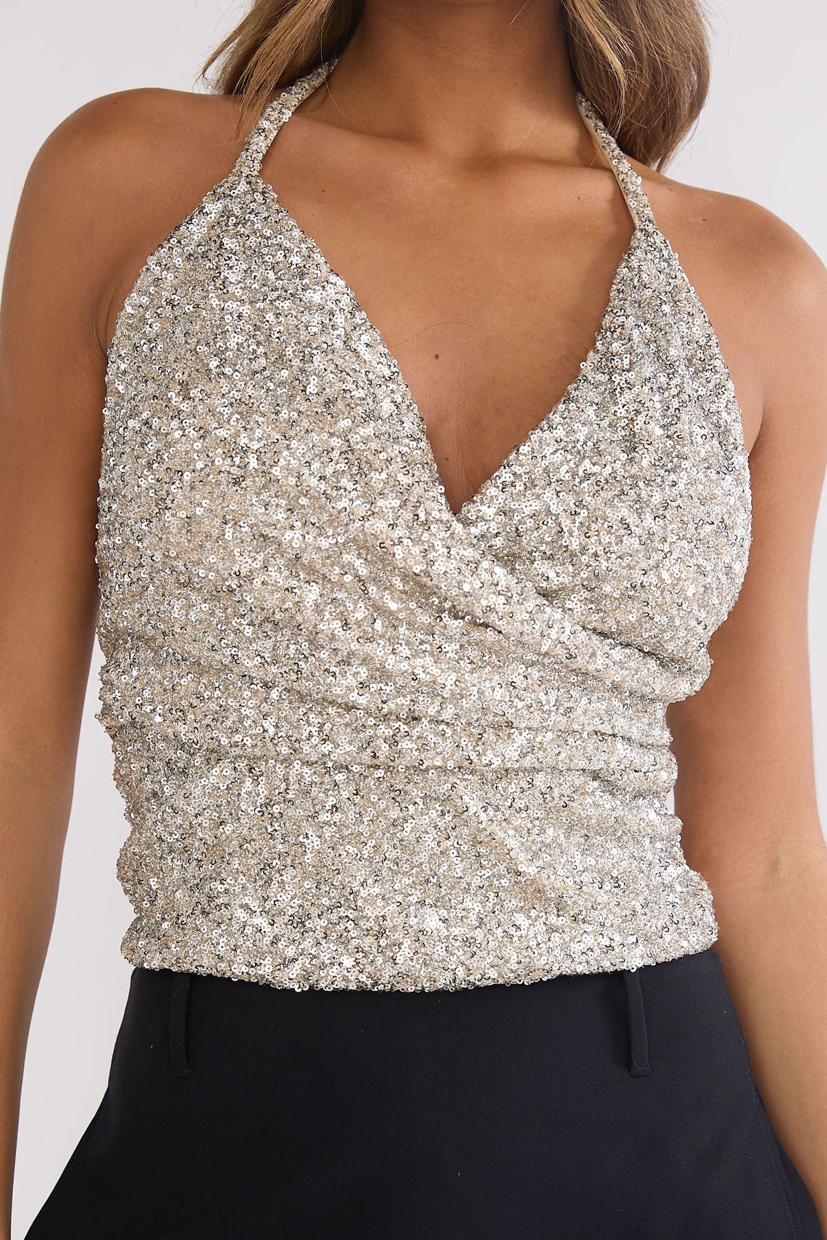 Just A Spark Sequin Halter Top Silver