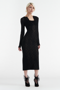 MARGOT TWO PIECE FITTED LACE MIDI DRESS - BLACK