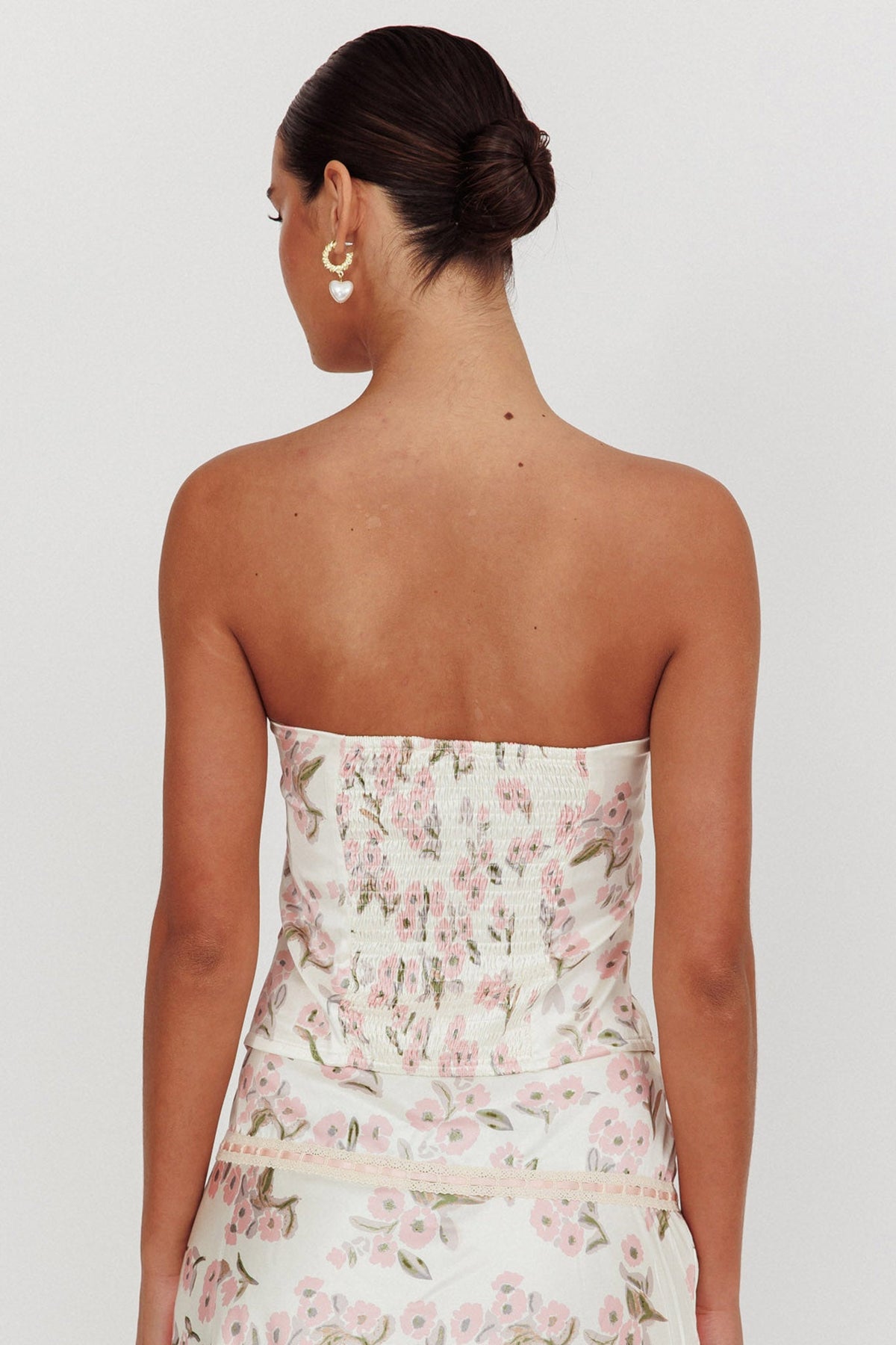 Tiya Strapless Ribbon Top Floral Pink