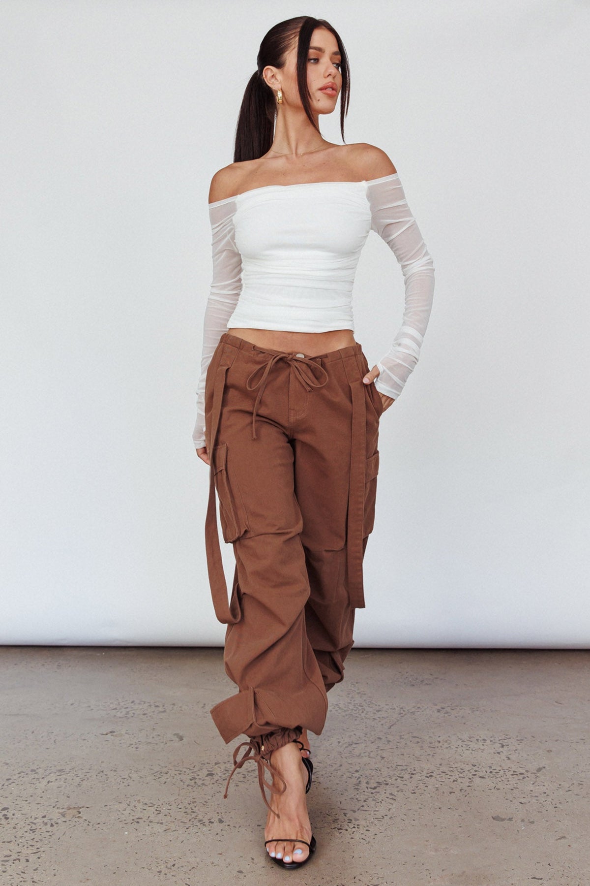 Ronda Off-Shoulder Sheer Sleeve Top White