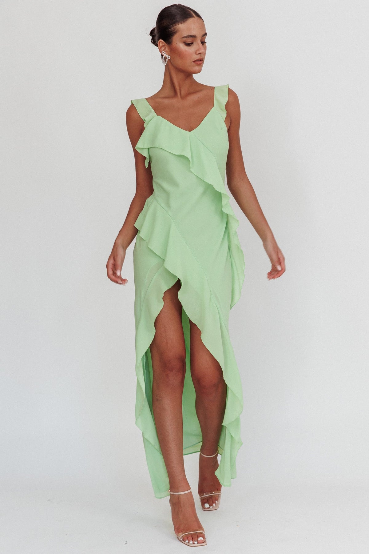 Johannson Ruffle Trim Maxi Dress Pistachio