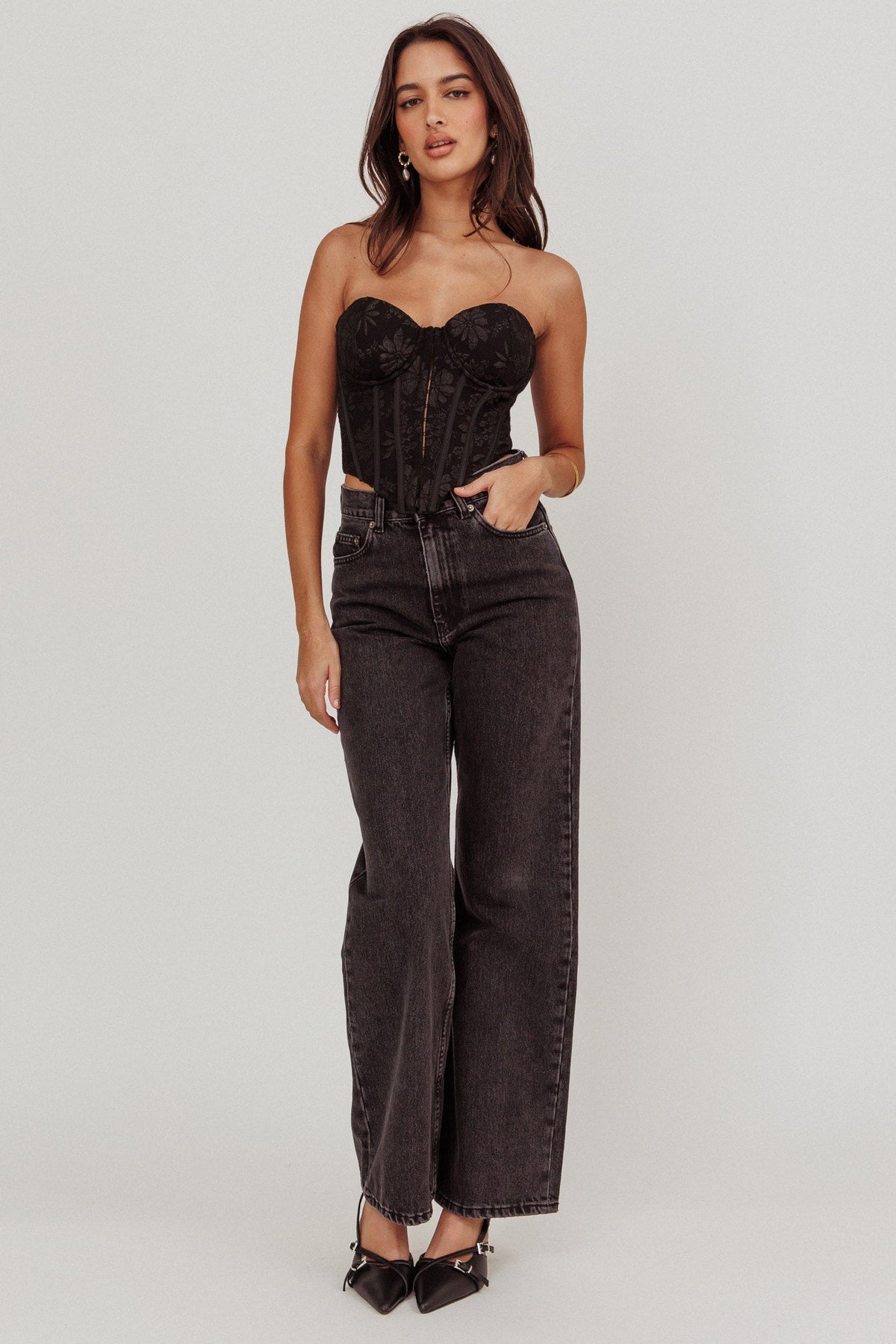 Ziah Hook & Eye Corset Top Black