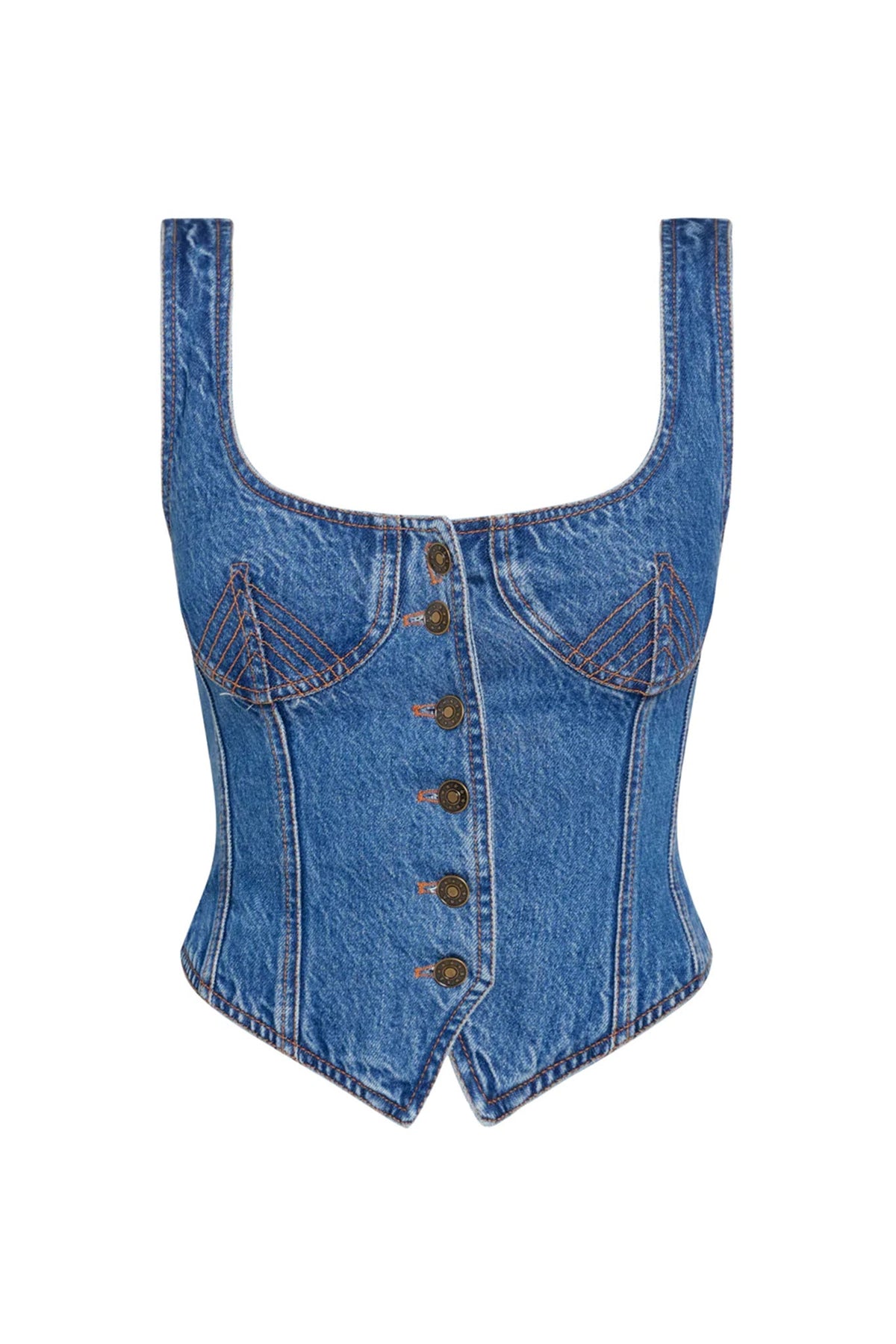 LIONESS After Hours Corset Top Blue Denim