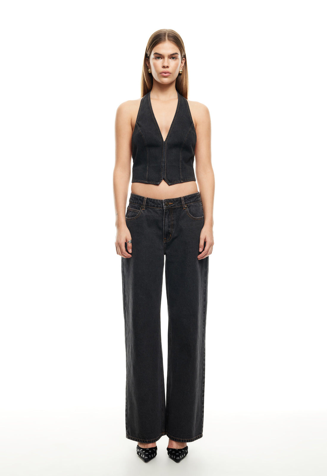 LIONESS Je Suis Halter Top Charcoal