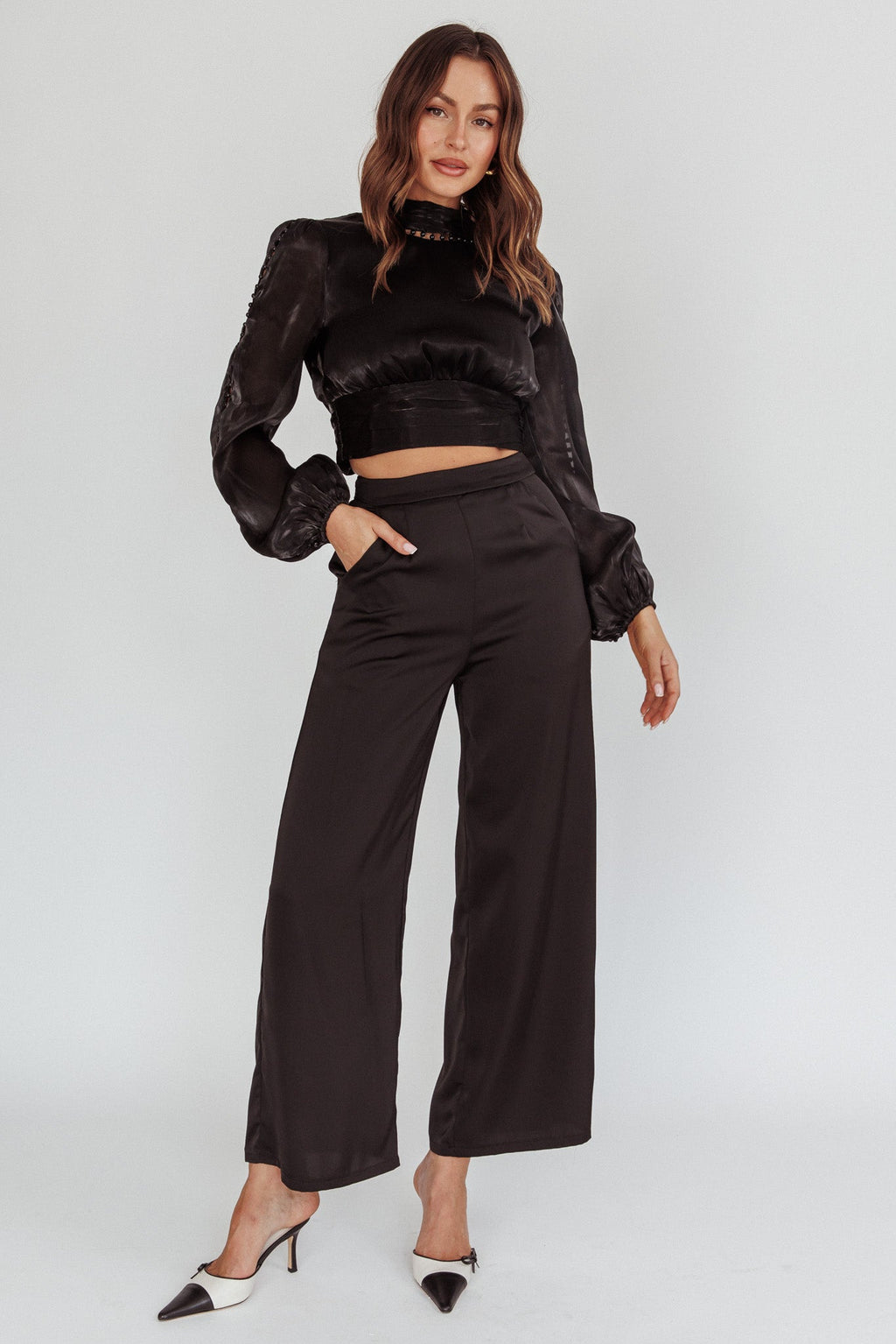 Caia Pearl Detail Open Back Top Black