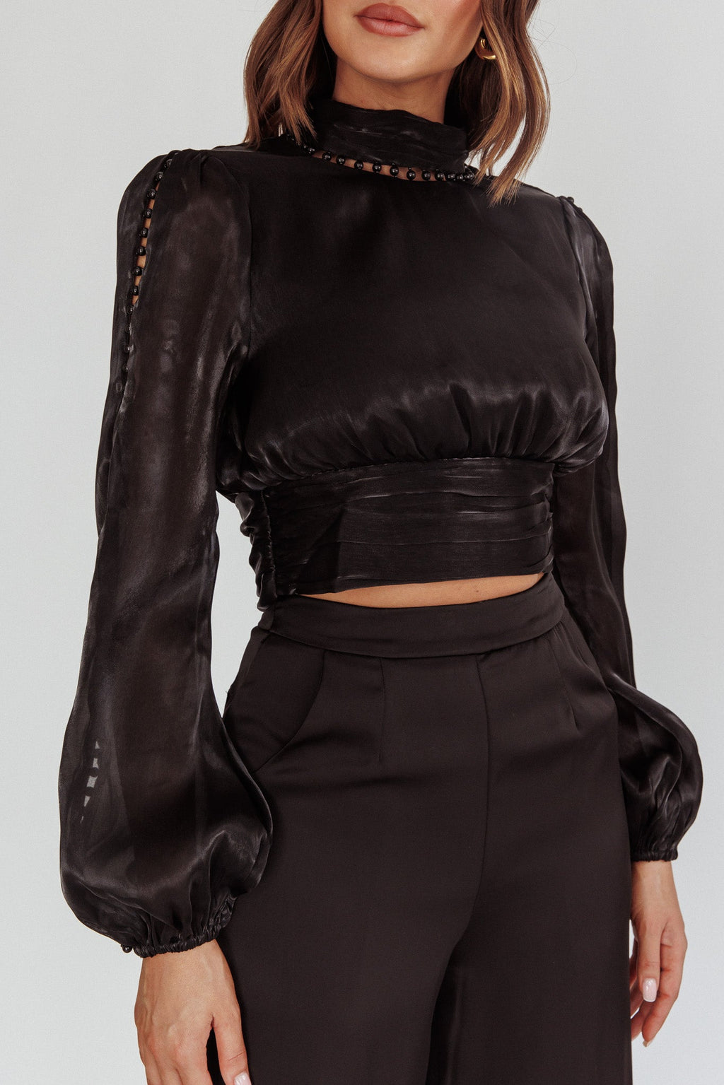 Caia Pearl Detail Open Back Top Black
