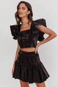 Debutante Ruffle Sleeve Crop Top Black