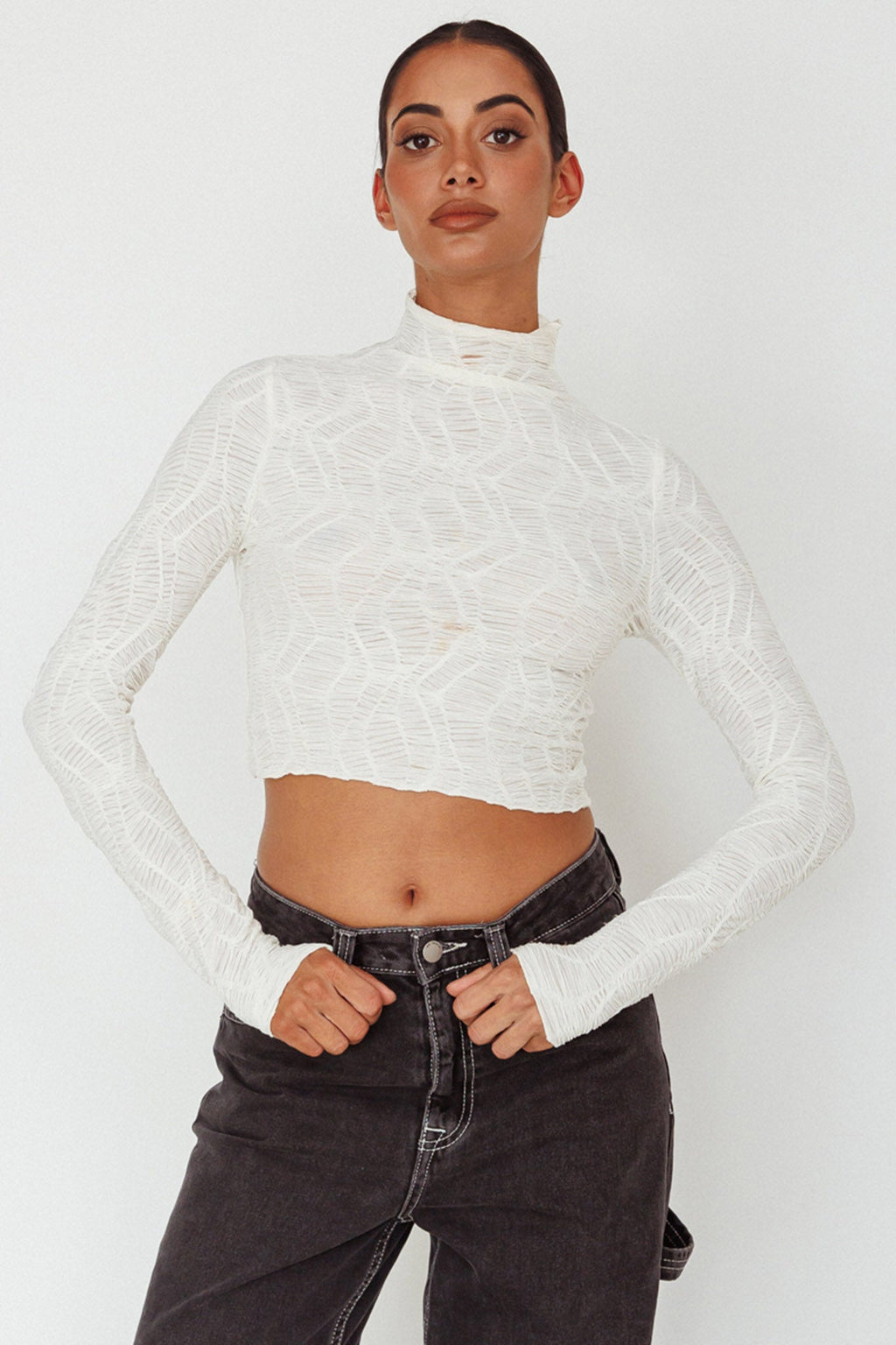 Plato High Neck Crop Top Off White