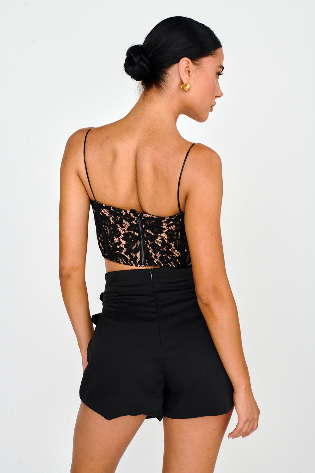 Love Wild Satin & Lace Crop Top Black