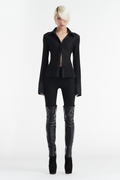SOLANGE MESH LONG SLEEVE BUTTON UP SHIRT - BLACK