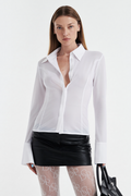 SOLANGE MESH LONG SLEEVE BUTTON UP SHIRT - WHITE