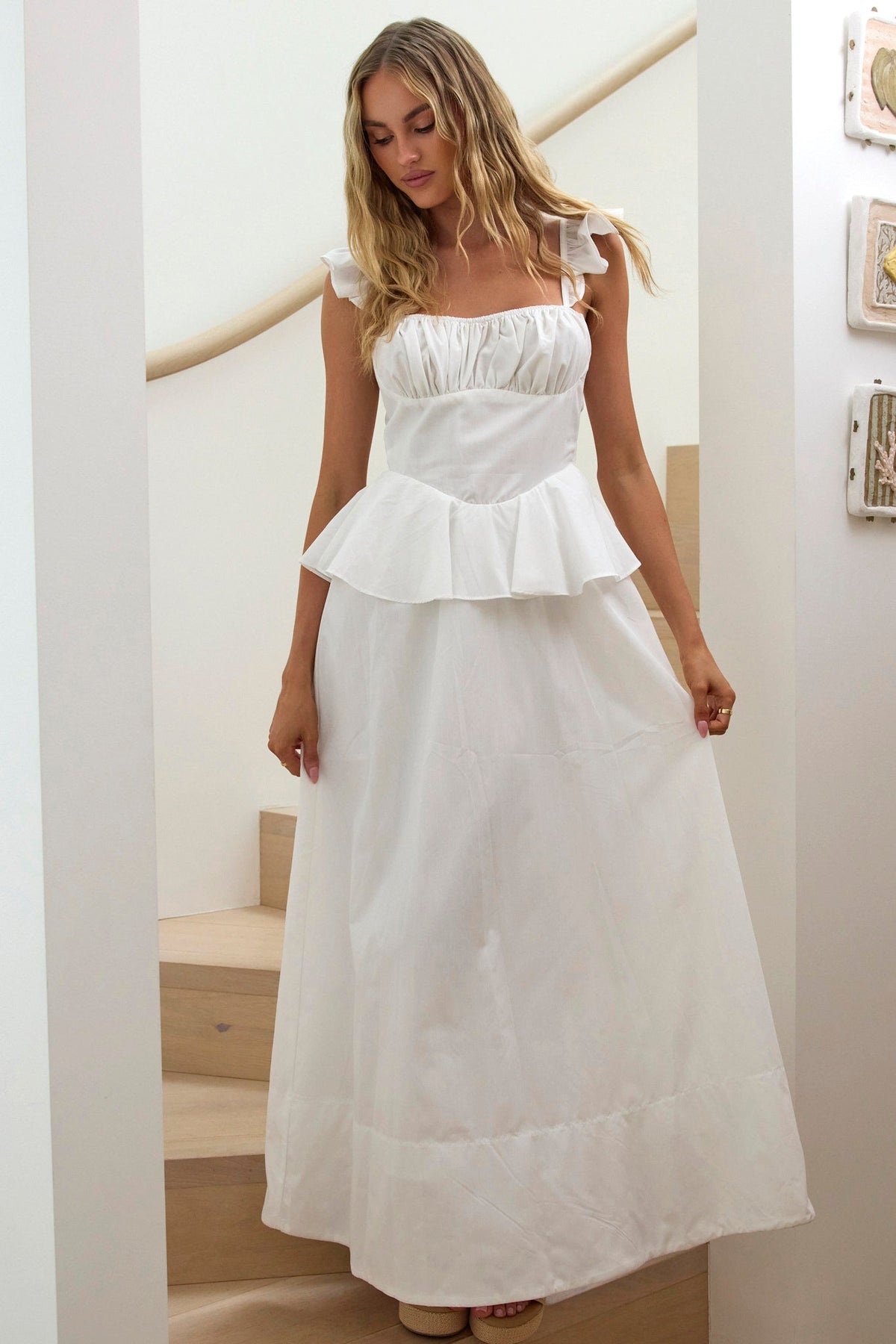 Provence Bloom Peplum Maxi Dress Off White
