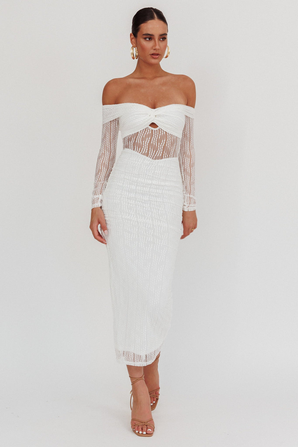 Oliana Off-Shoulder Mesh Maxi Dress White