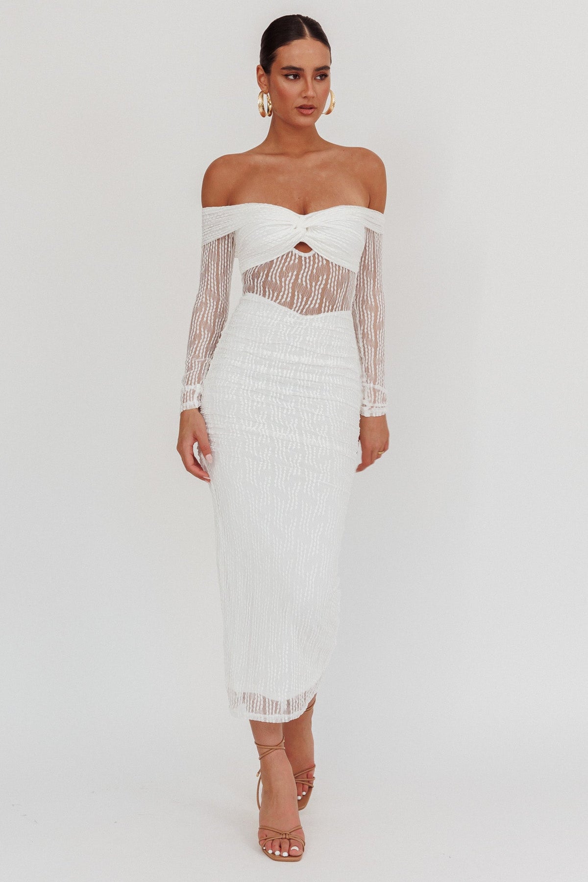 Oliana Off-Shoulder Mesh Maxi Dress White