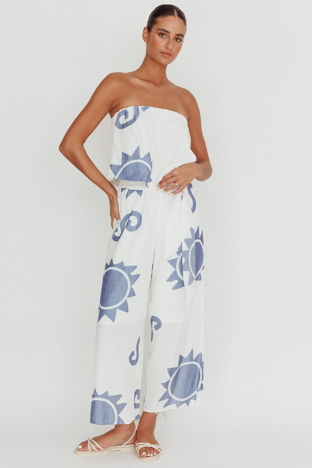 Nectar Sun Print Strapless Top Blue