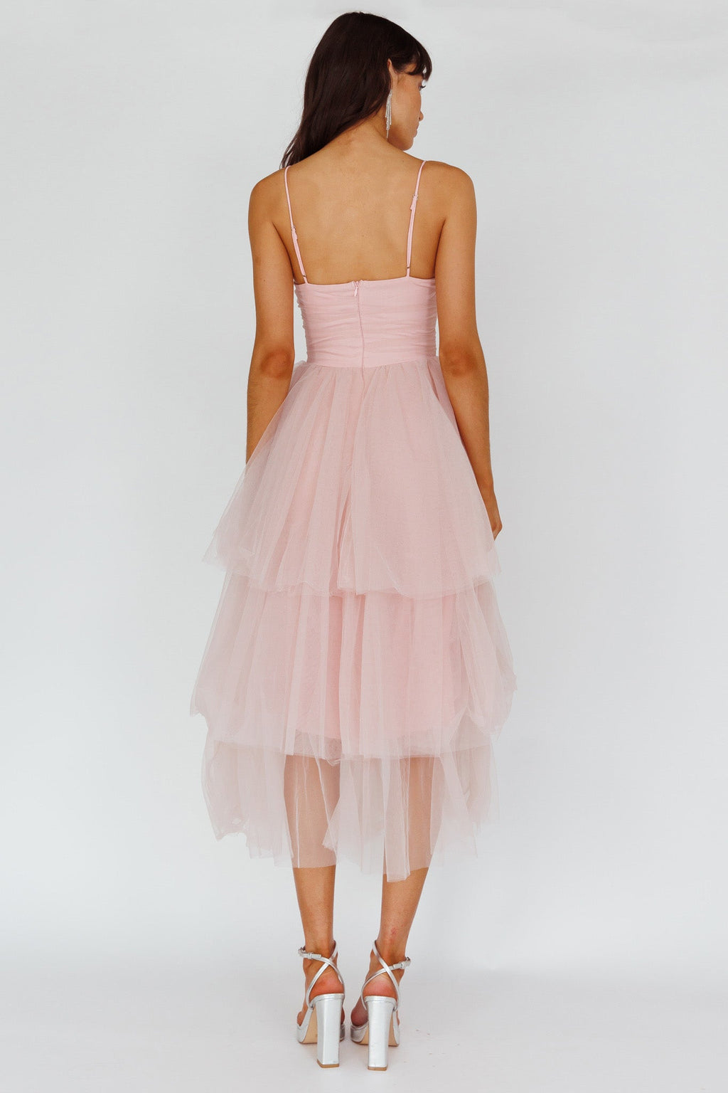 Seraphina Rose Bodice Tulle Midi Dress Blush
