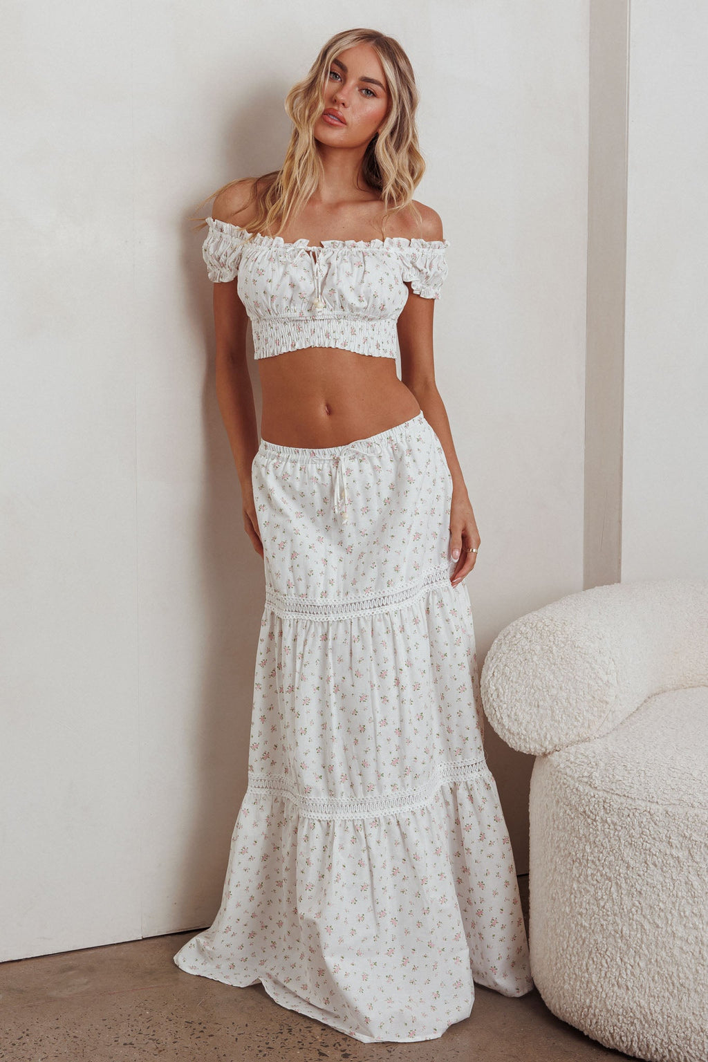 Canyon Cove Puff Sleeve Crop Top Floral Pink