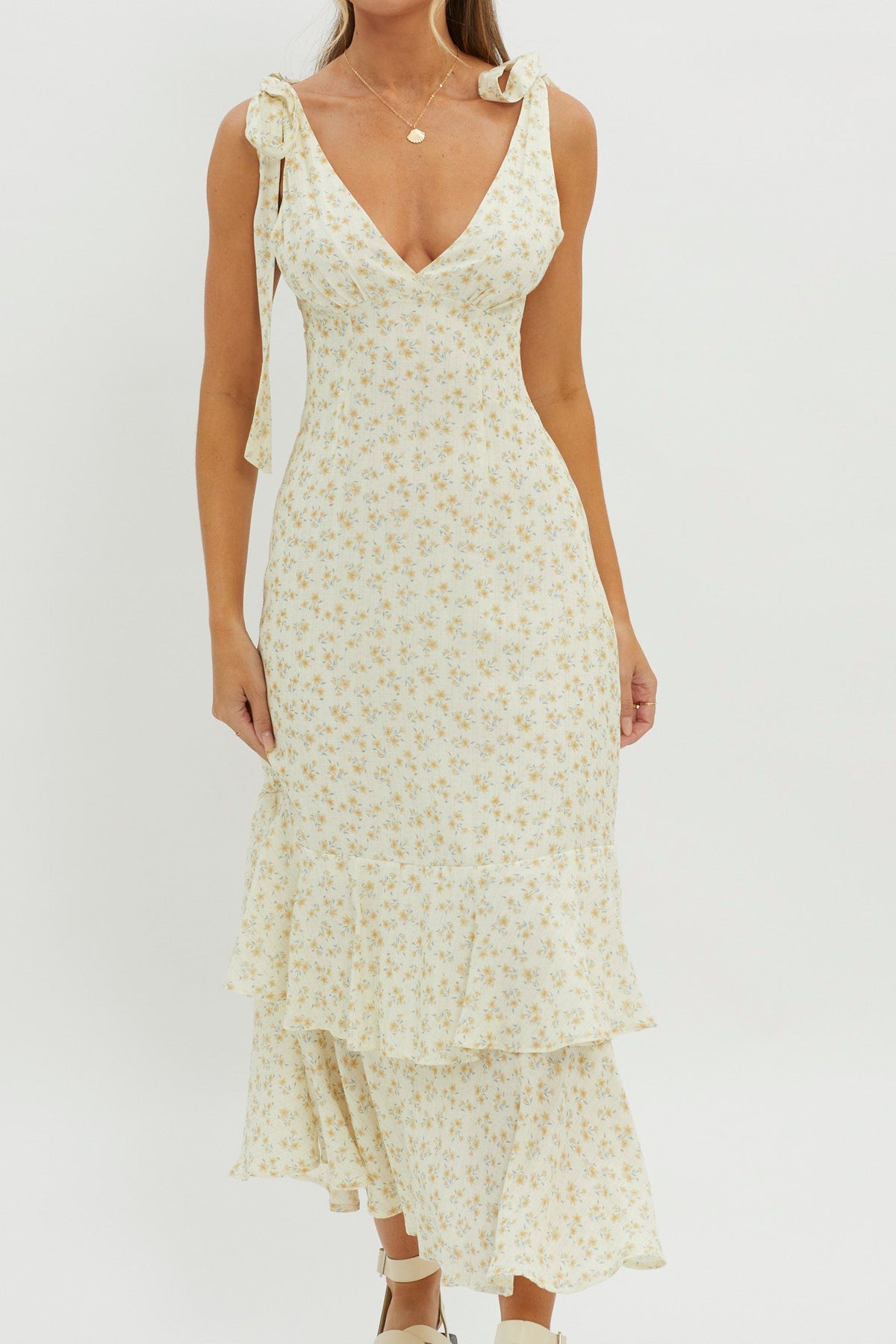 Manhattan Summer Tied Shoulder Maxi Dress Yellow
