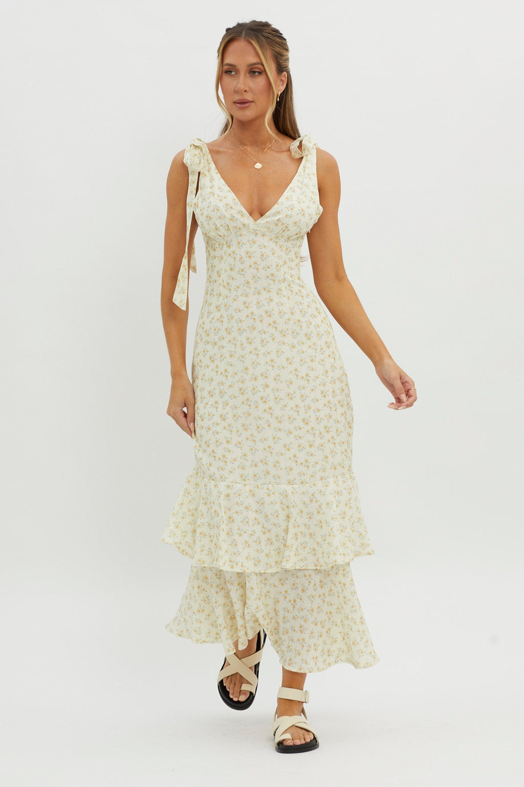 Manhattan Summer Tied Shoulder Maxi Dress Yellow