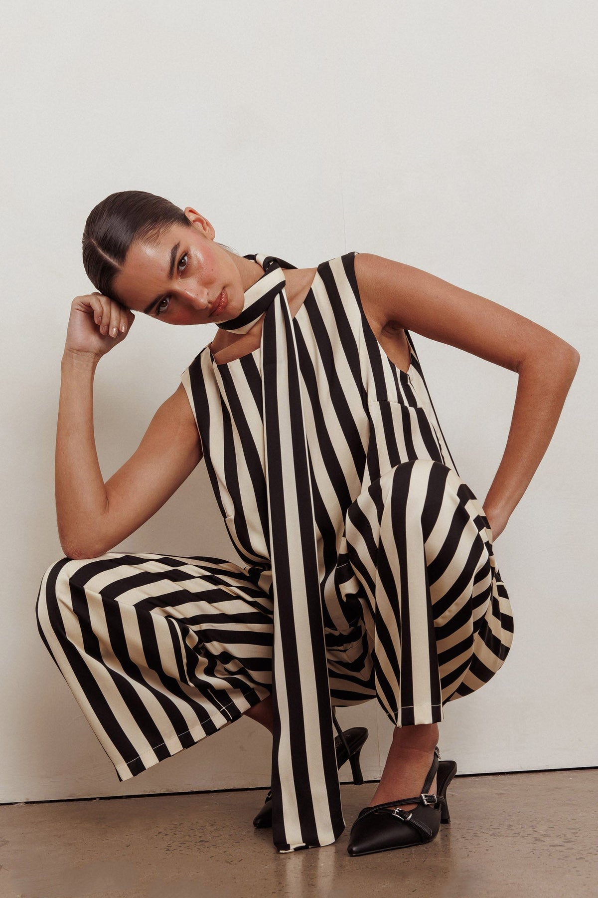 Love Galore Striped Sleeveless Top Black/Beige