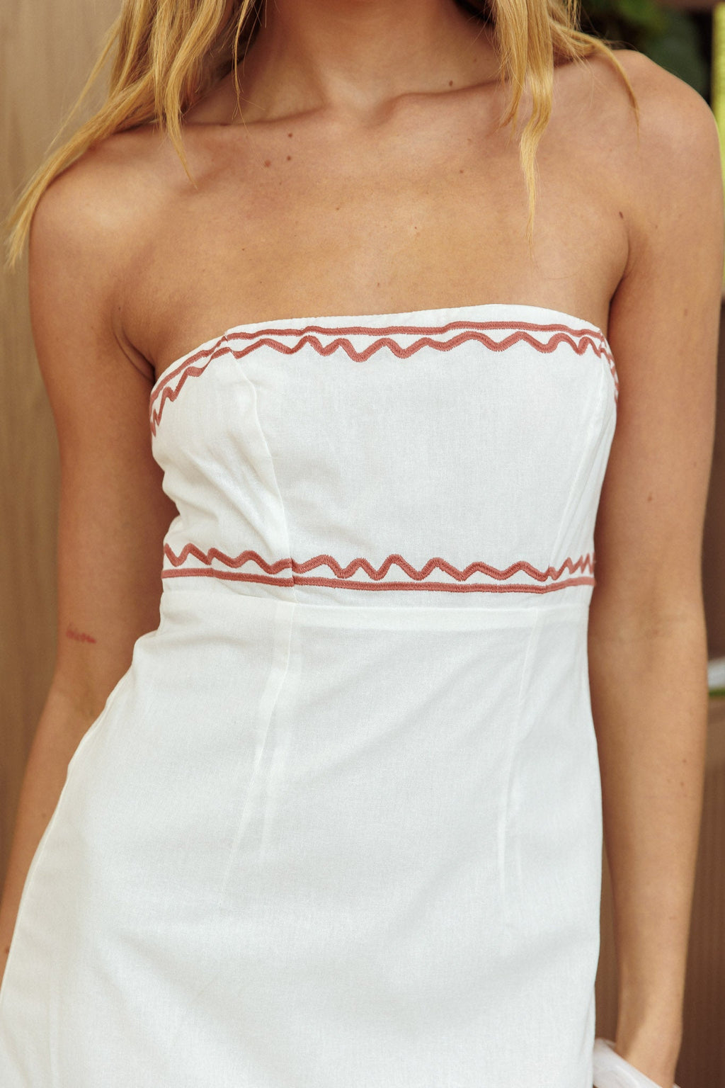 Jocasta Strapless Ric Rac Maxi Dress Off White