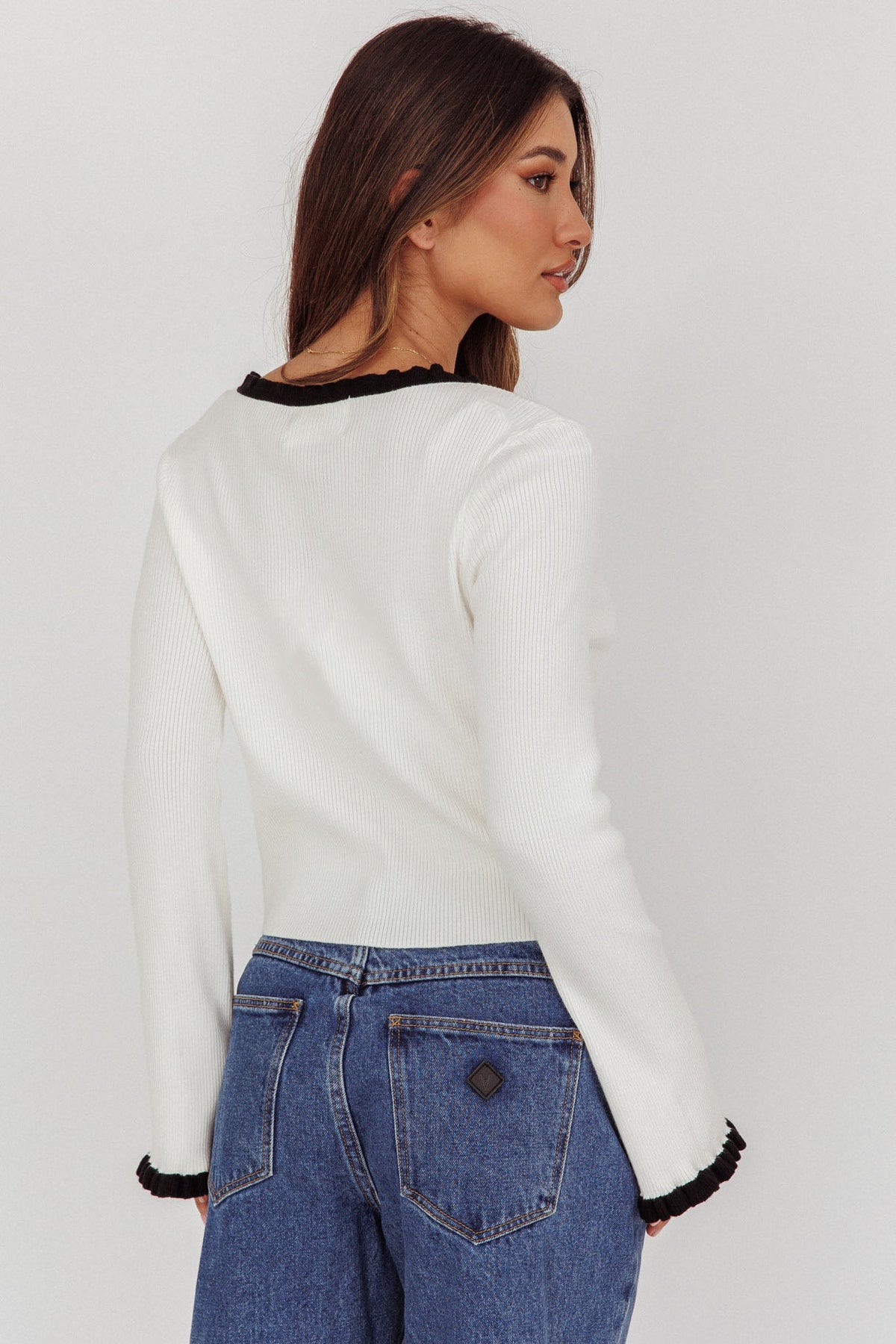 Oshan Ruffle Trim Cardigan Cream