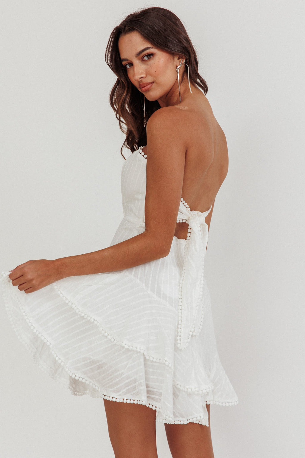 Candy Strapless Layered Ruffle Hem Dress White