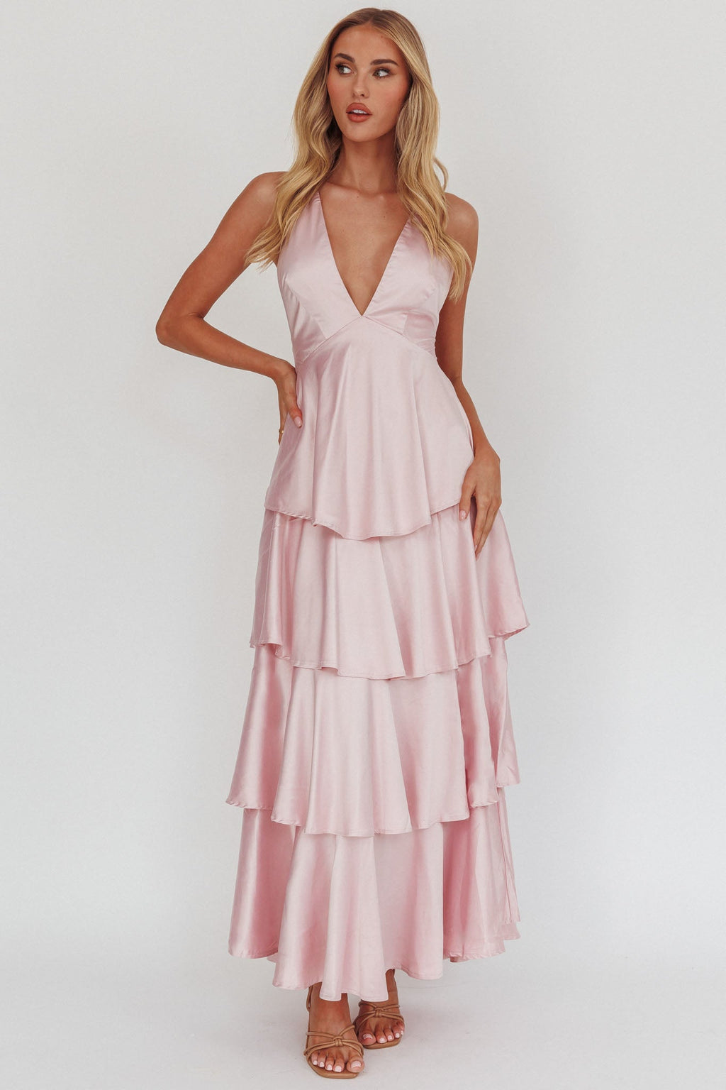 Auguste Tiered Frill Strappy Back Dress Blush
