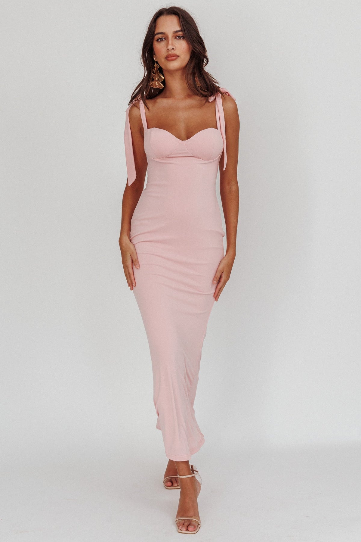 Rose Garden Tied Shoulder Maxi Dress Blush