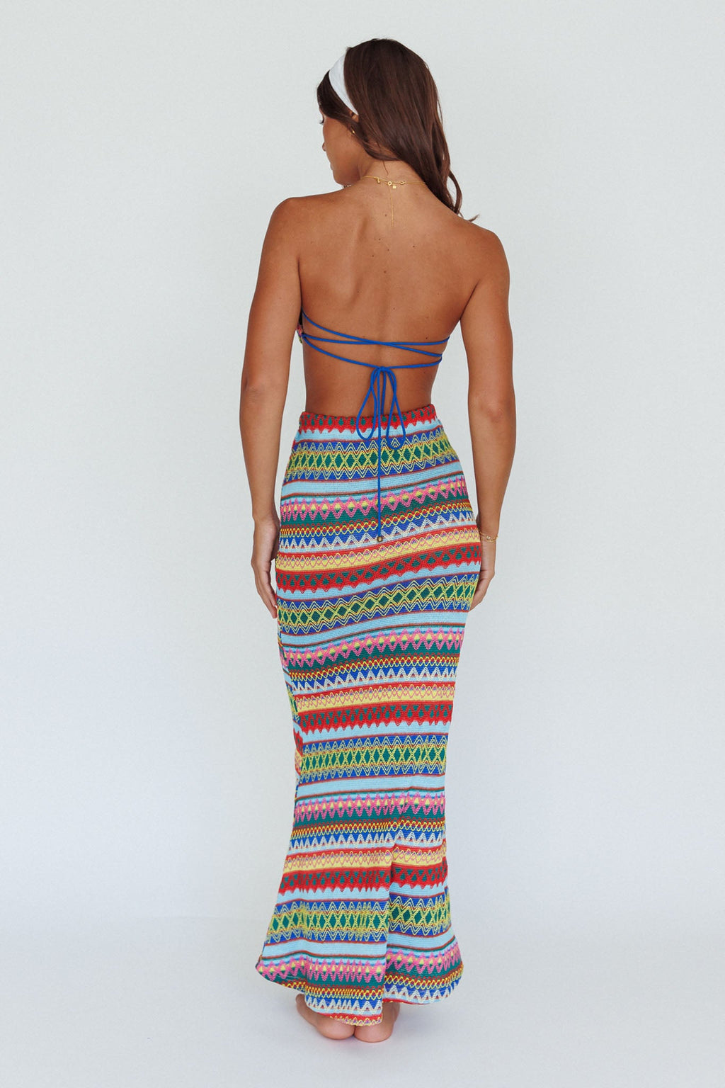 Tulum Tied Back Crop Top Blue Multi