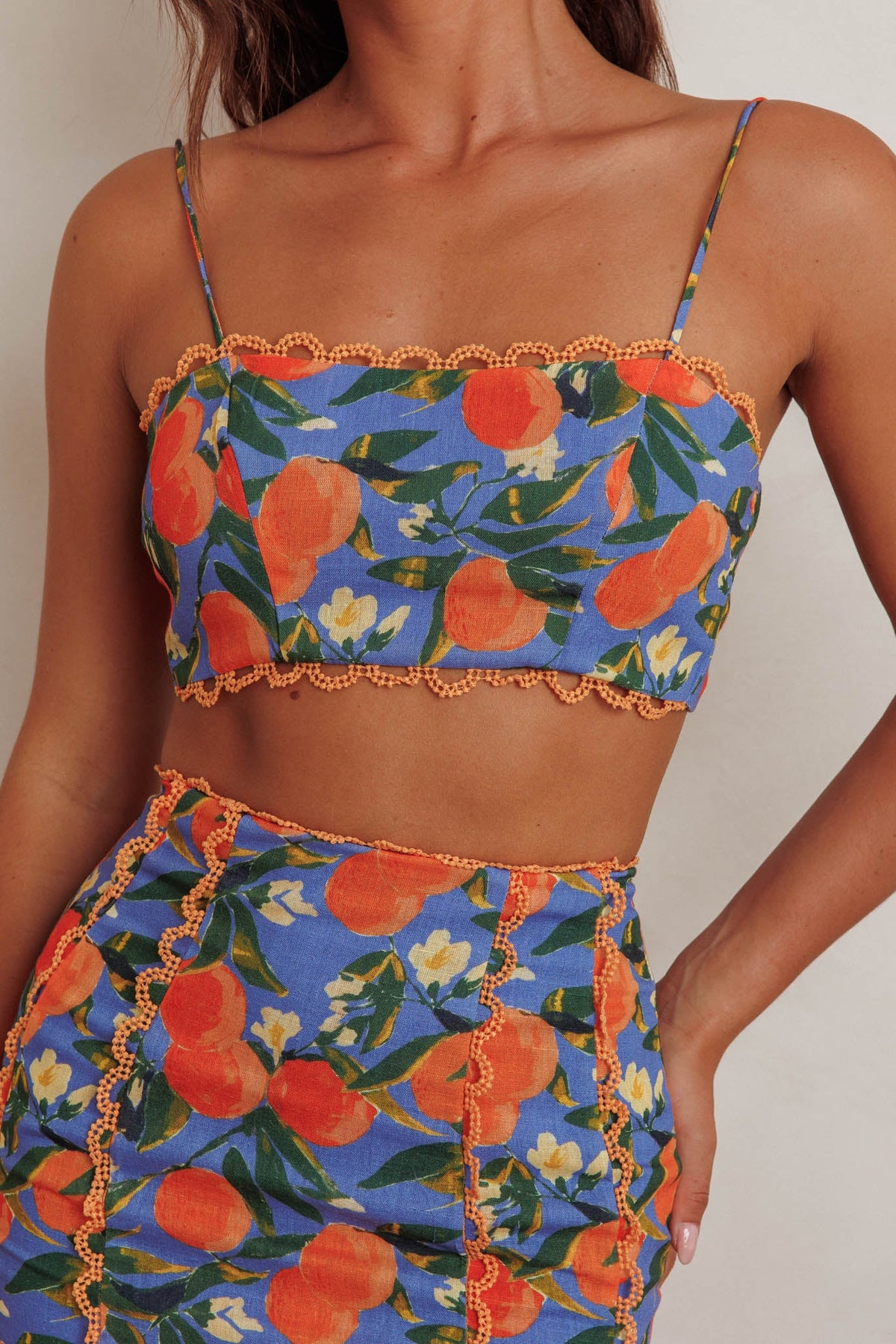 Chamberlain Scallop Trim Crop Top Citrus Orange